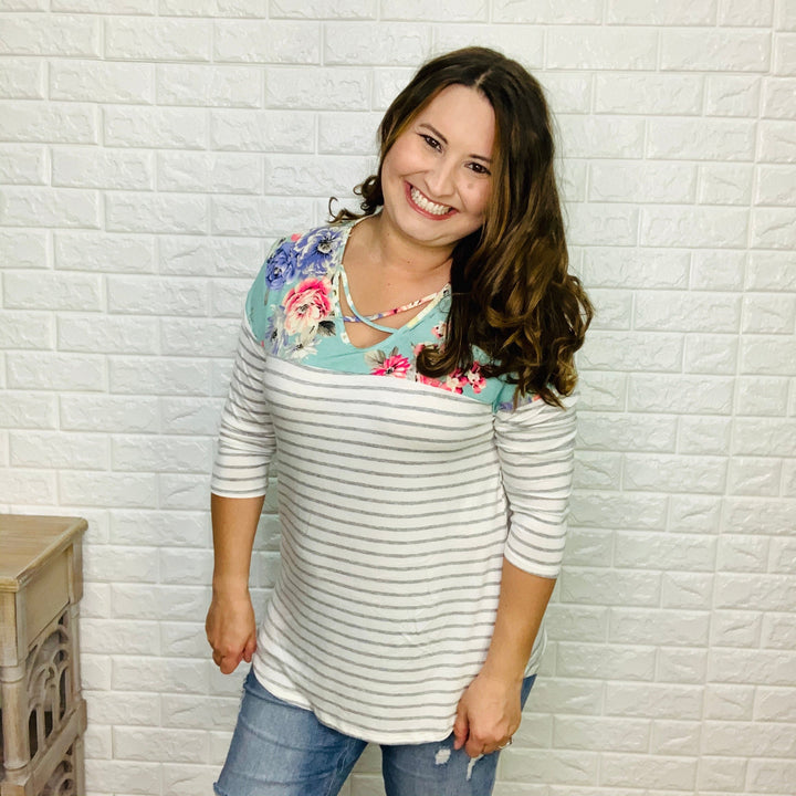 "A Spring In Your Step" 3/4 Sleeve Criss Cross