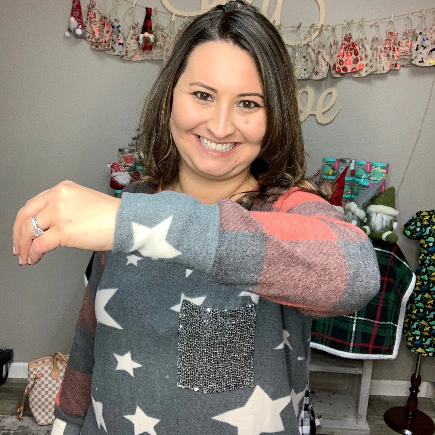 "Add a Little Sparkle" Stars and Plaid Long Sleeve
