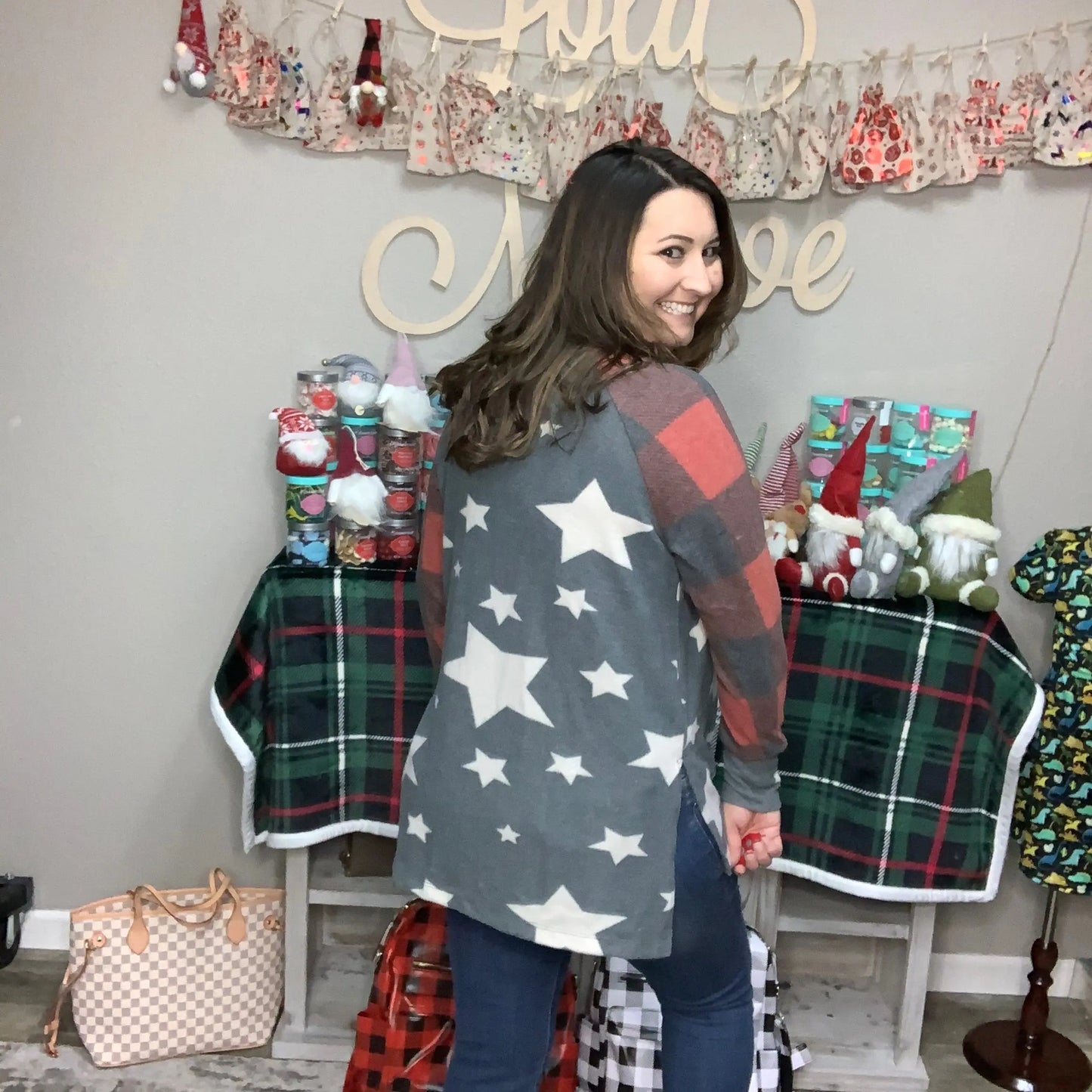 "Add a Little Sparkle" Stars and Plaid Long Sleeve