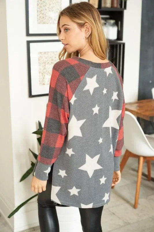 "Add a Little Sparkle" Stars and Plaid Long Sleeve
