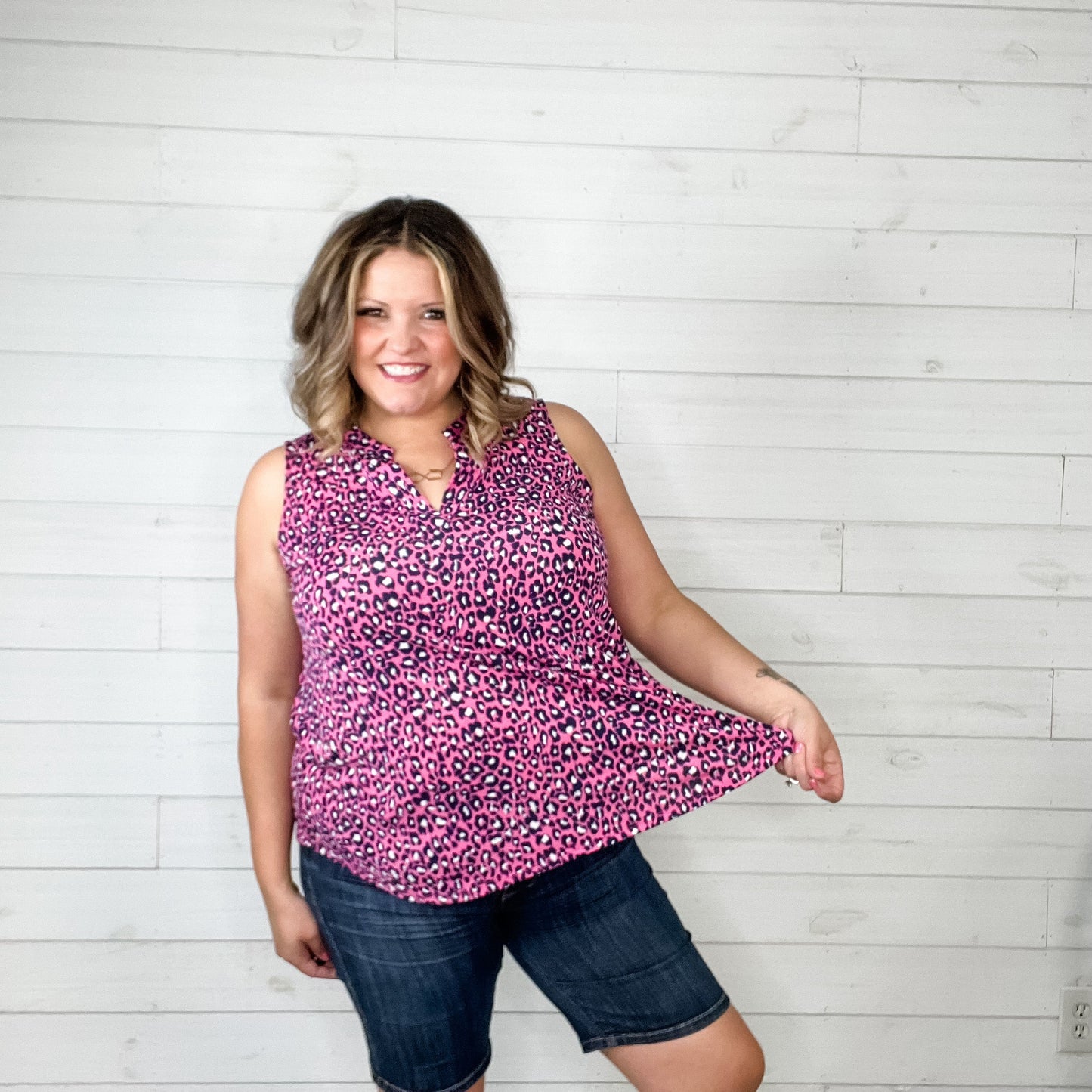 "After Hours" Animal Print Sleeveless Split Neck