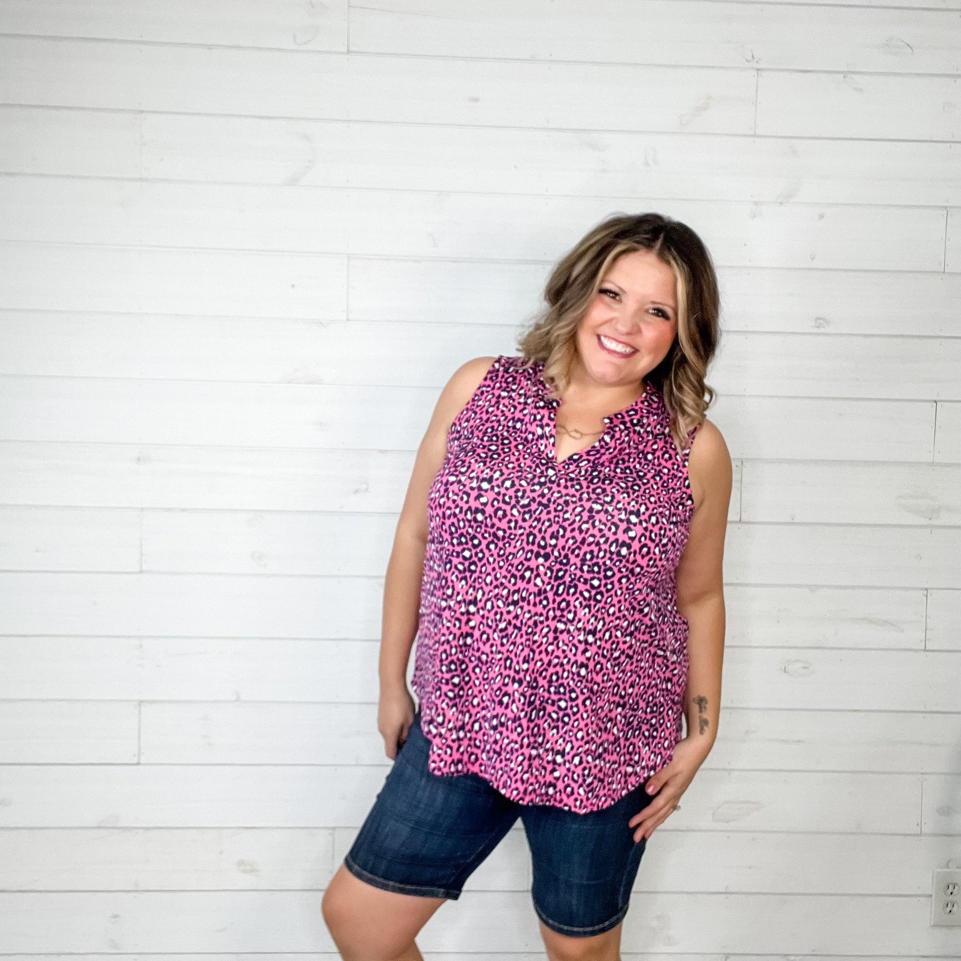 "After Hours" Animal Print Sleeveless Split Neck