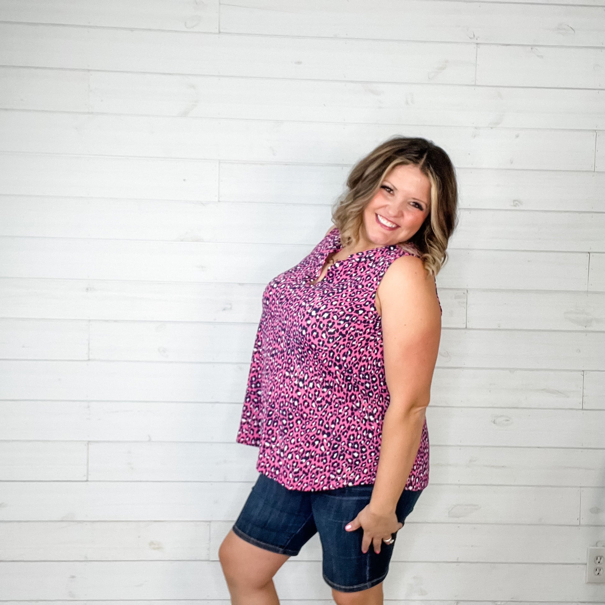 "After Hours" Animal Print Sleeveless Split Neck