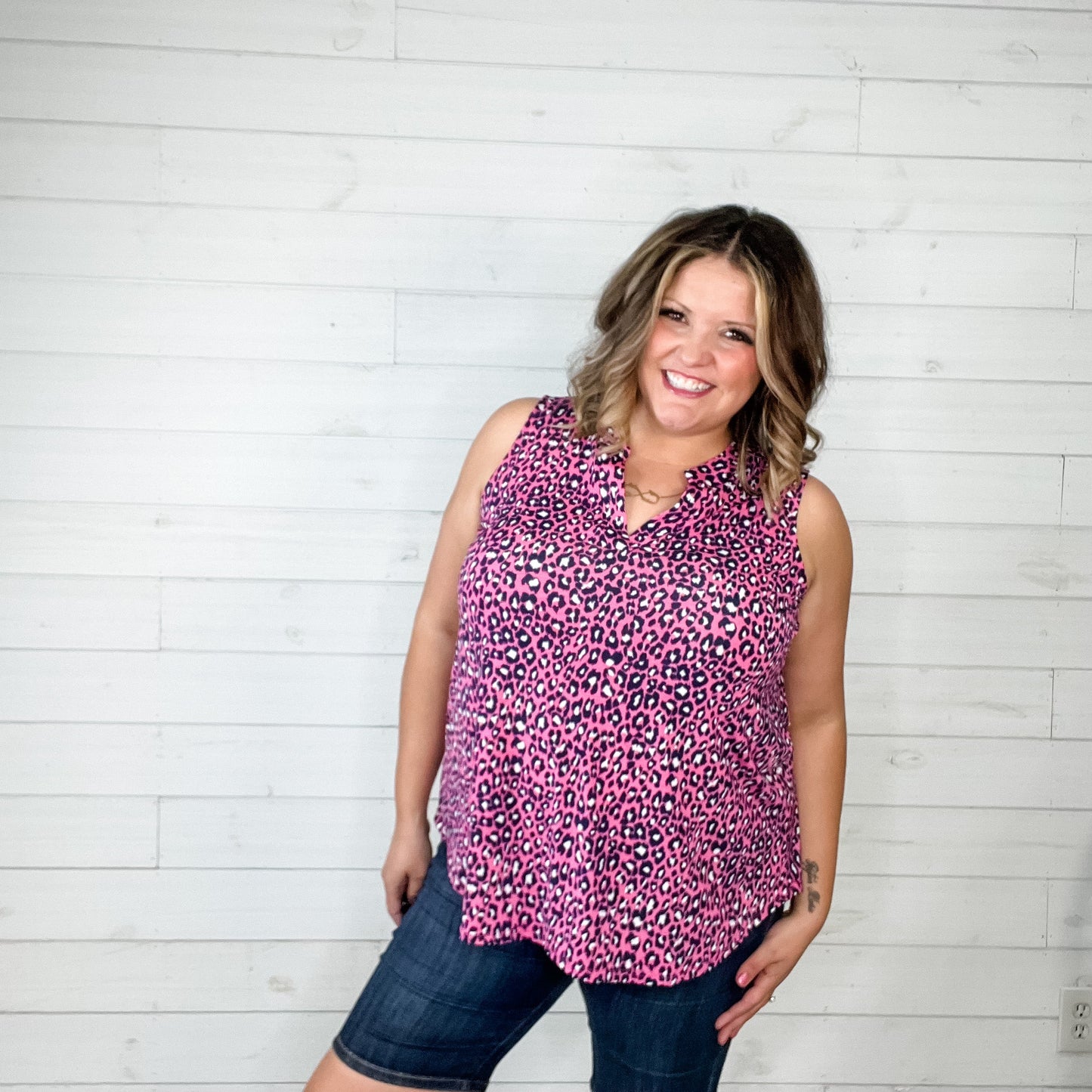 "After Hours" Animal Print Sleeveless Split Neck