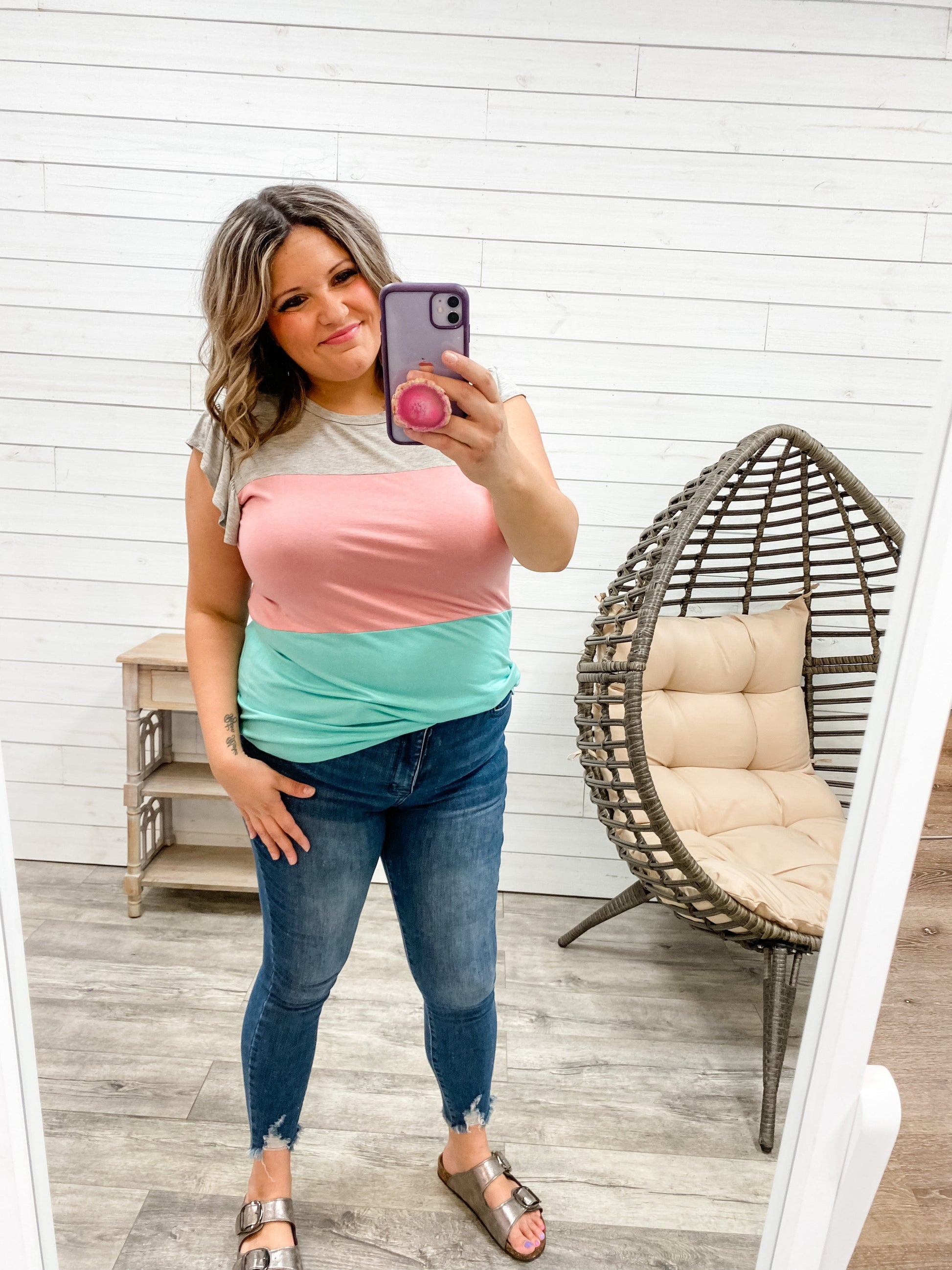 "Aidan" Colorblock Ruffle Cap Sleeve