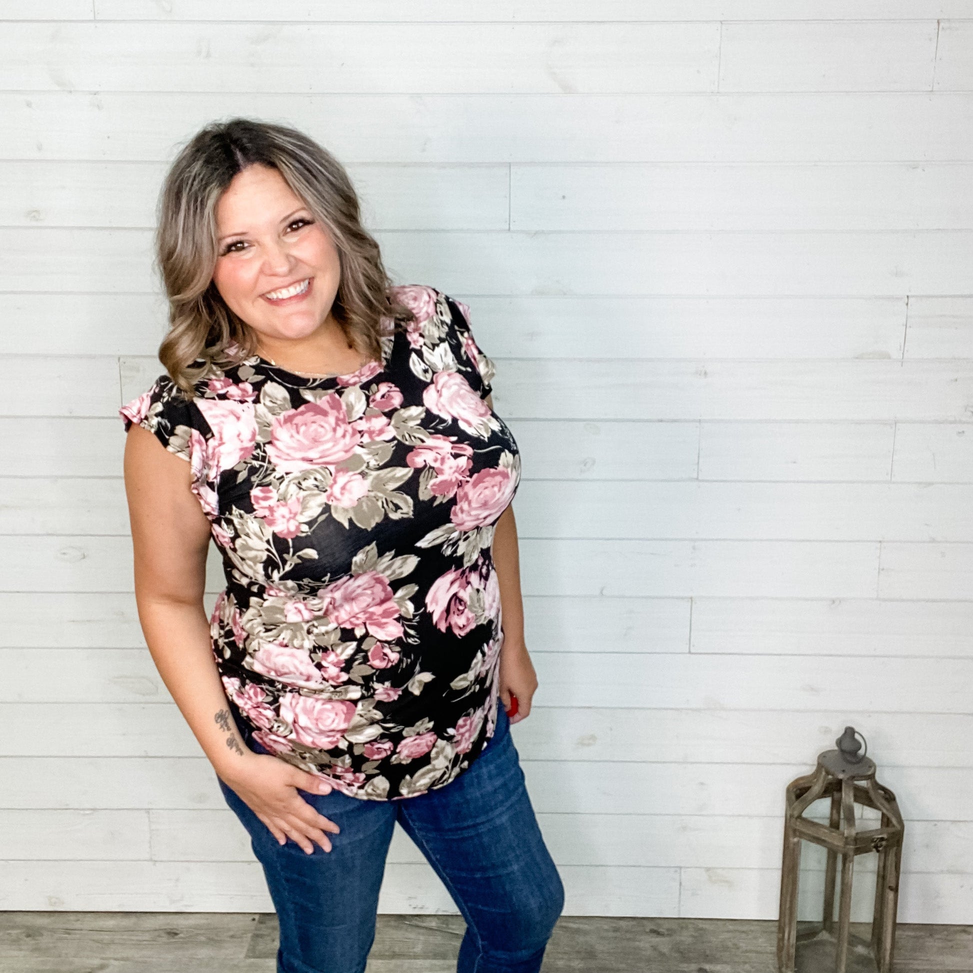 "Alana" Floral Ruffle Cap Sleeve