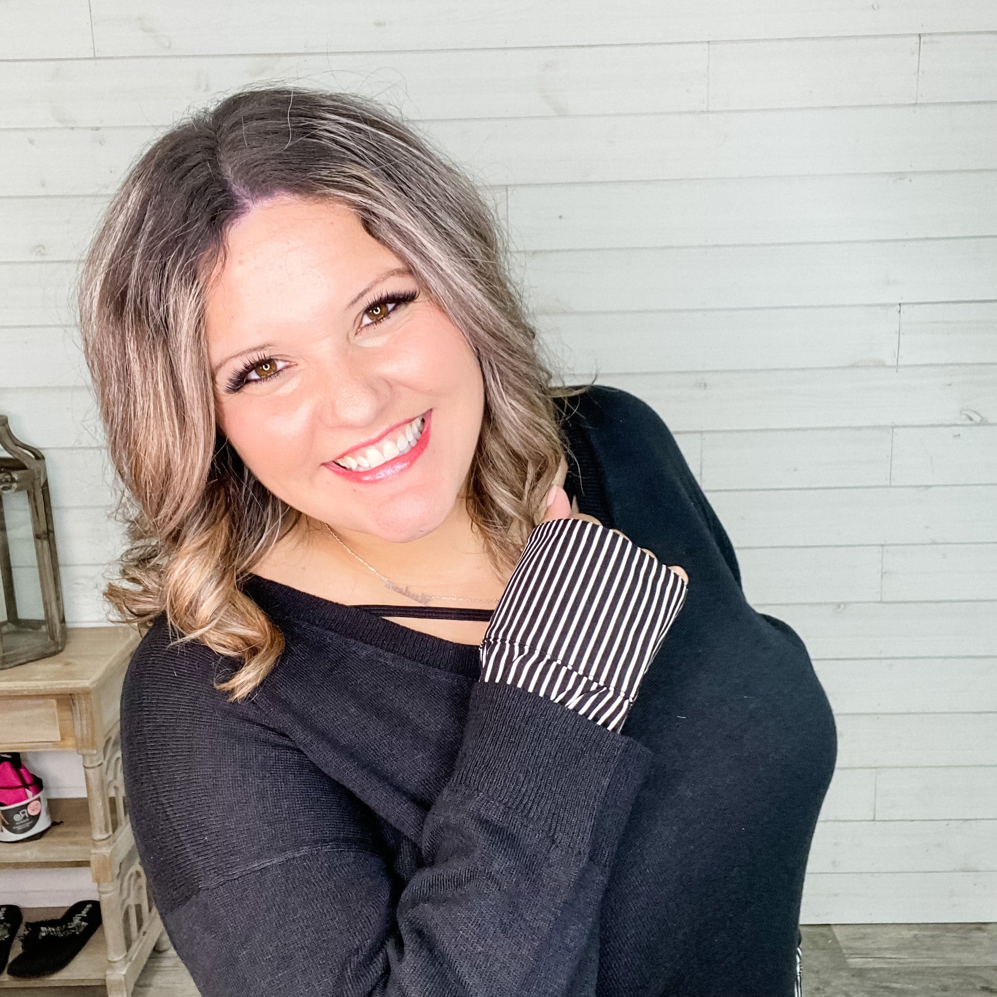 "All Business" Layered Effect Long Sleeve V Neck