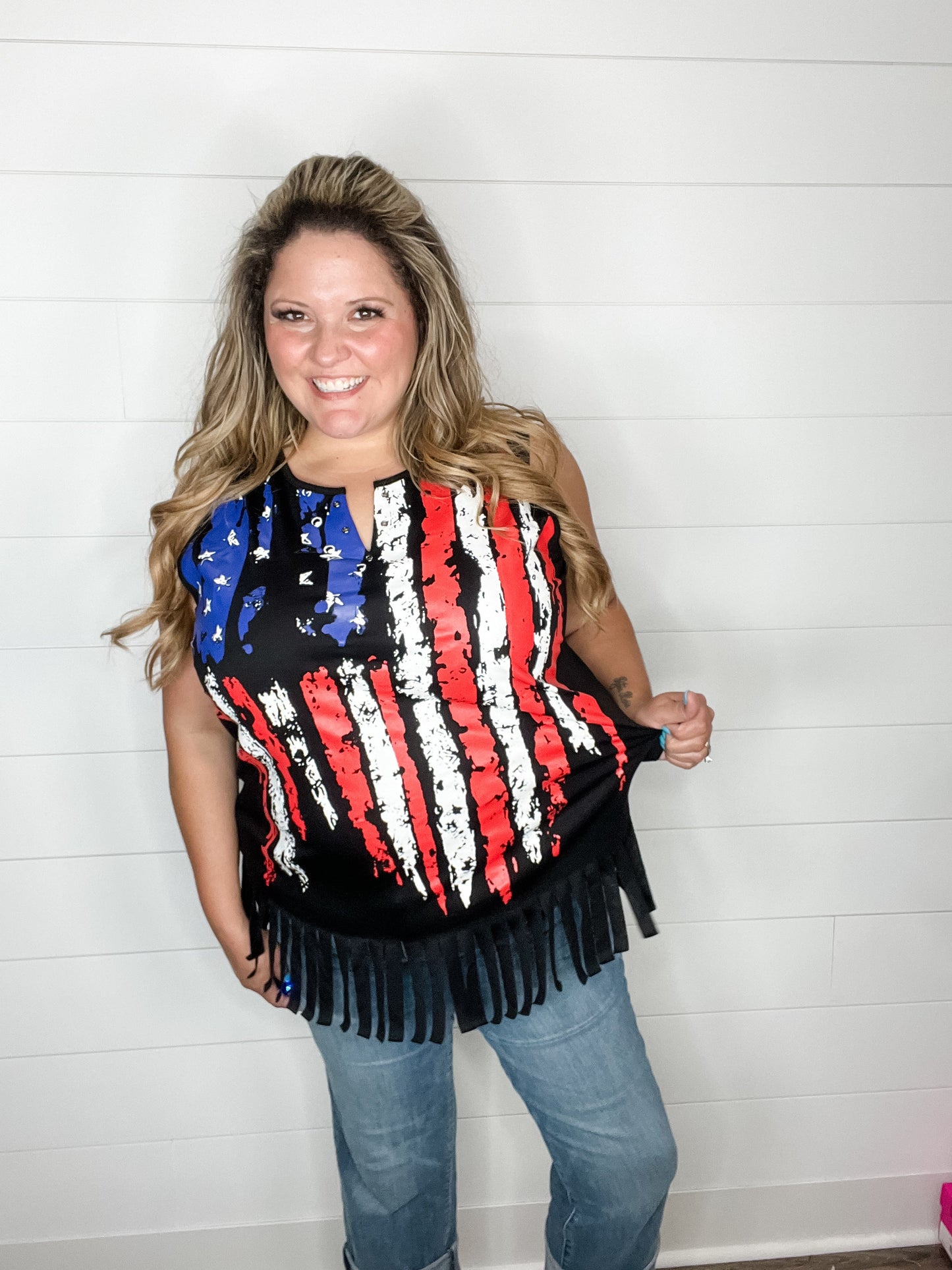American Flag Fringe Tank Top