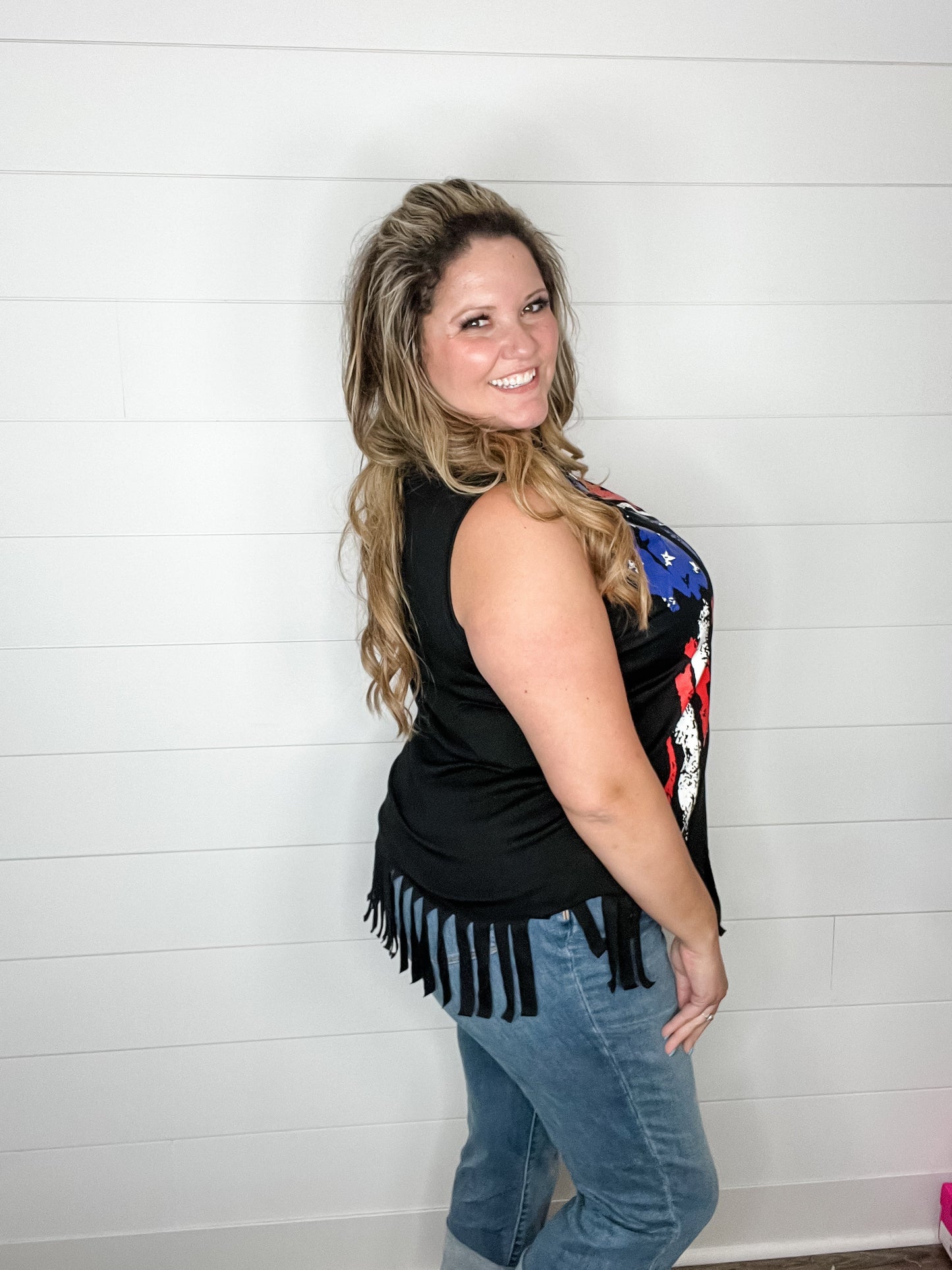 American Flag Fringe Tank Top