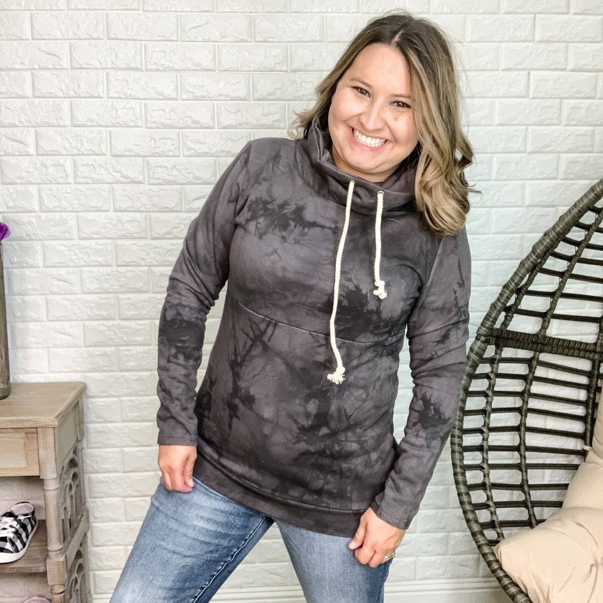 Ampersand "Storm Chaser" Tie Dye Wash Cowlneck Sweatshirt