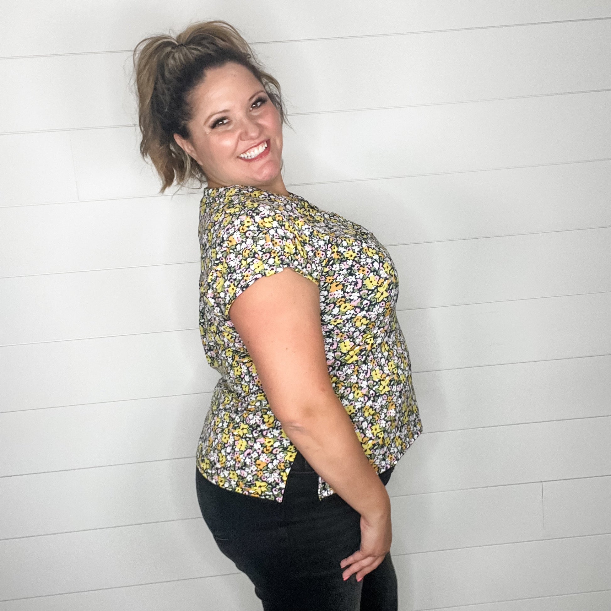 "Anchorage" Split Neck Cuffed Short Sleeve