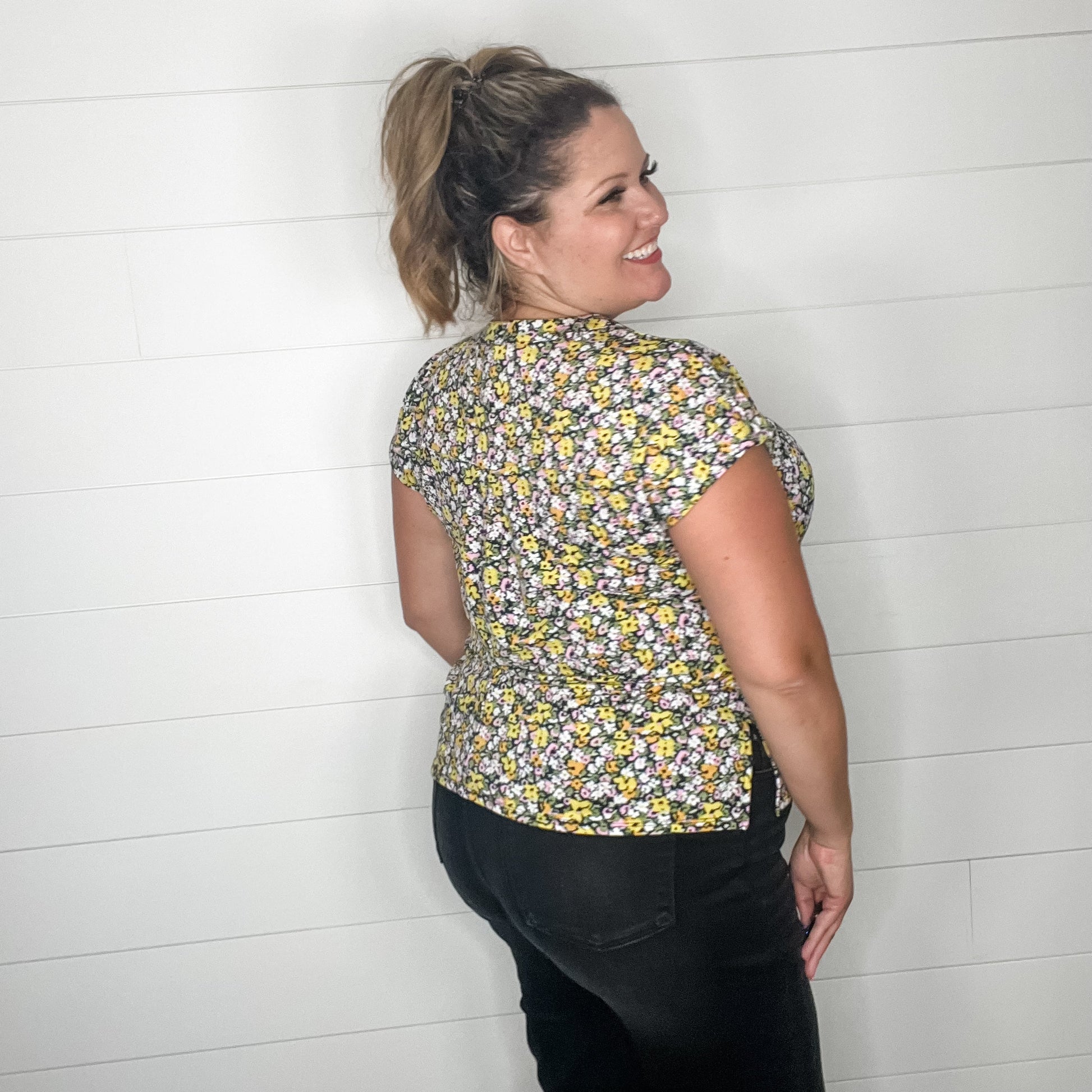 "Anchorage" Split Neck Cuffed Short Sleeve