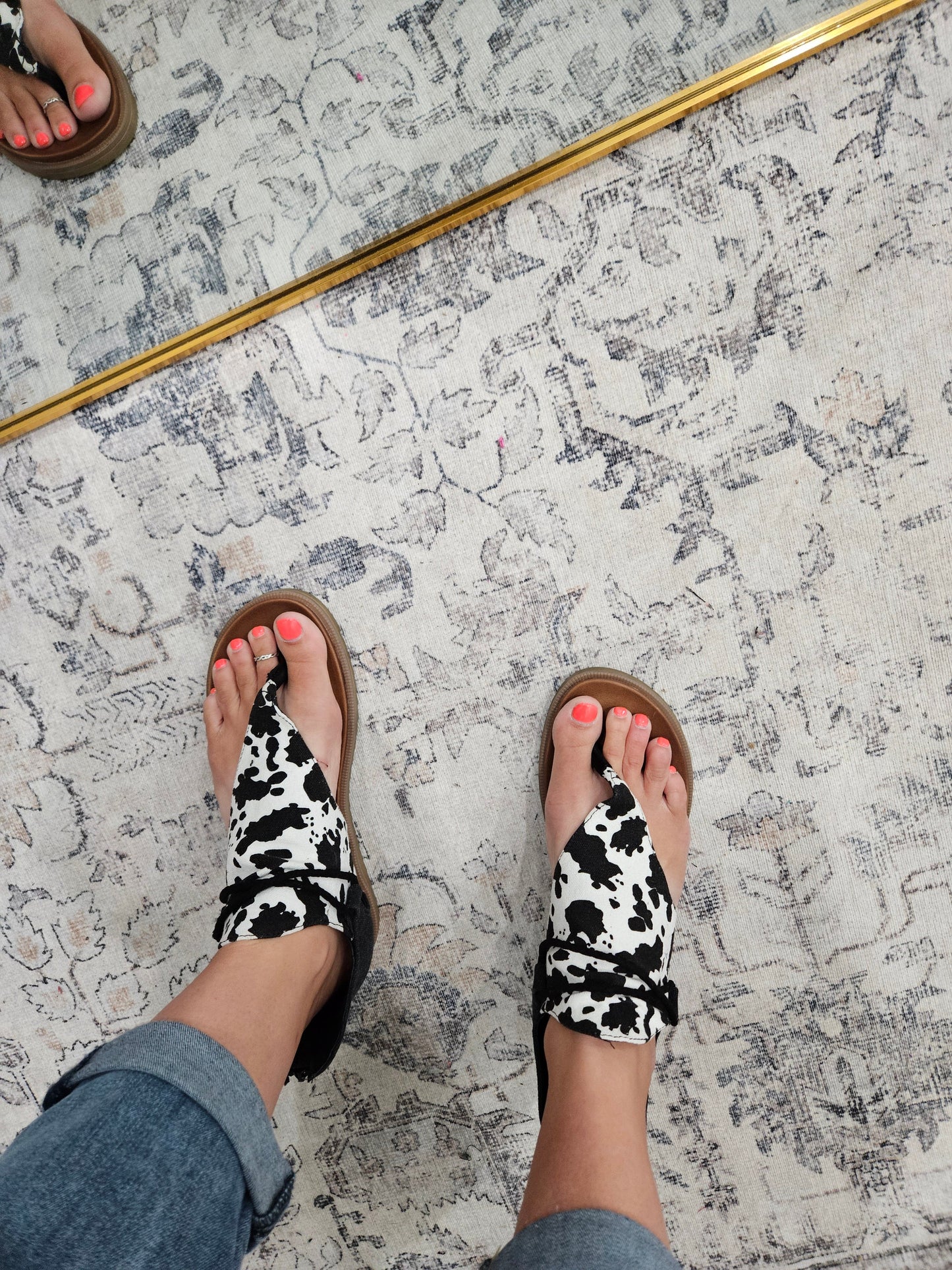 "Angelika 2" Sandal (Black and White Cow)