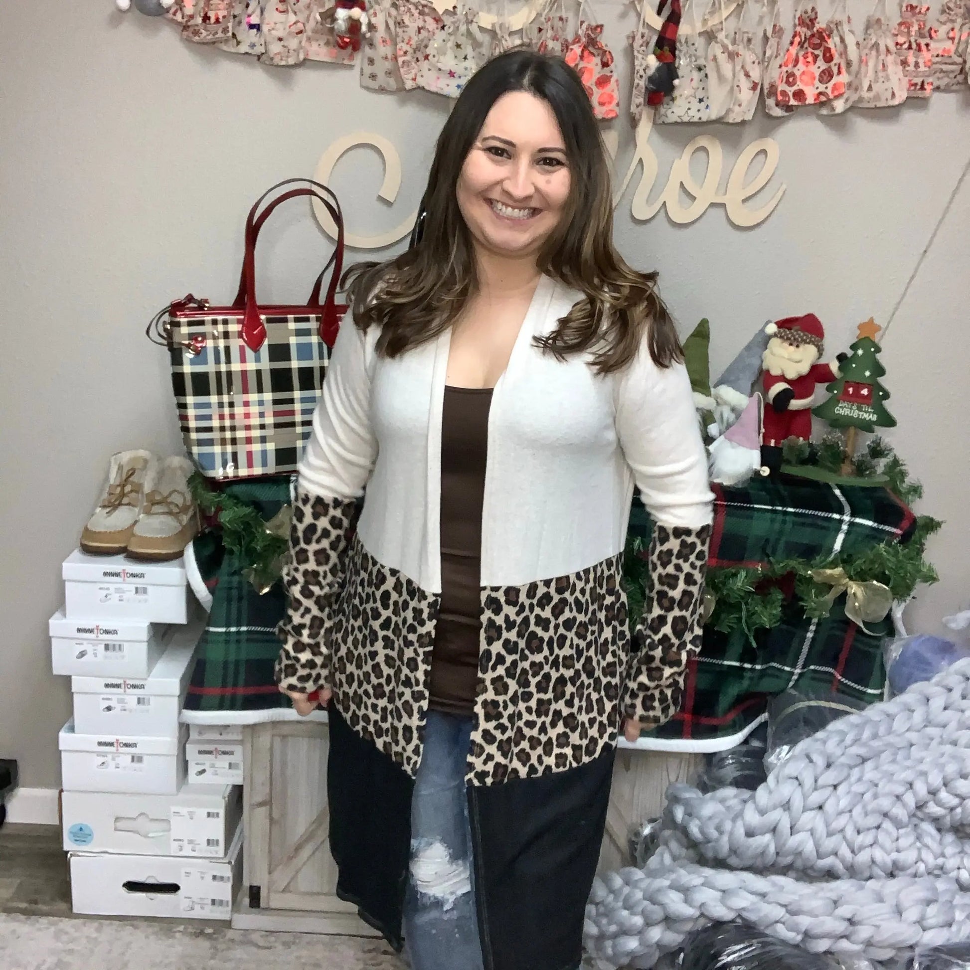 Animal Print Color Block Cardigan