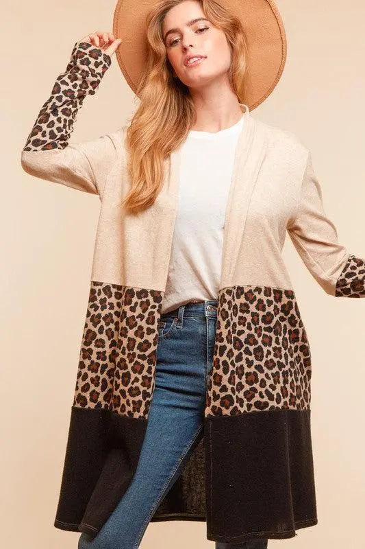 Animal Print Color Block Cardigan
