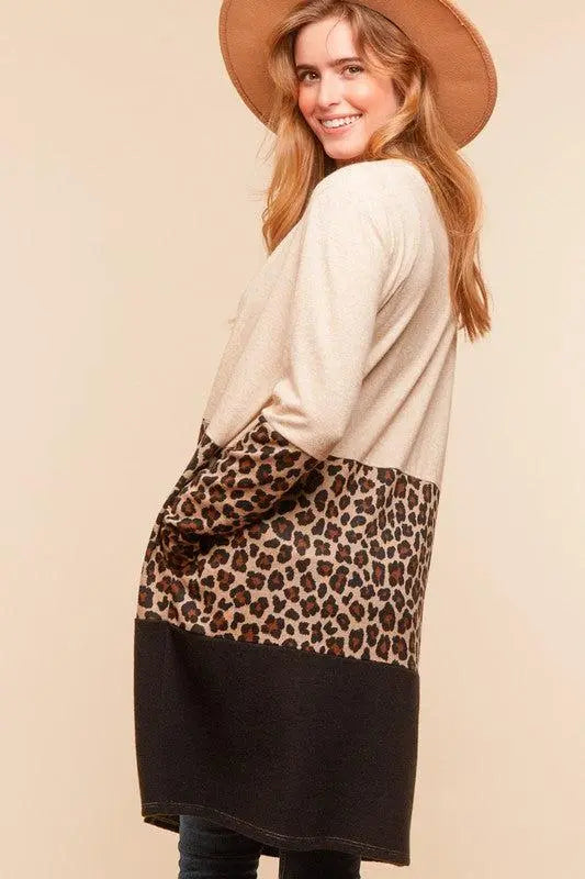 Animal Print Color Block Cardigan