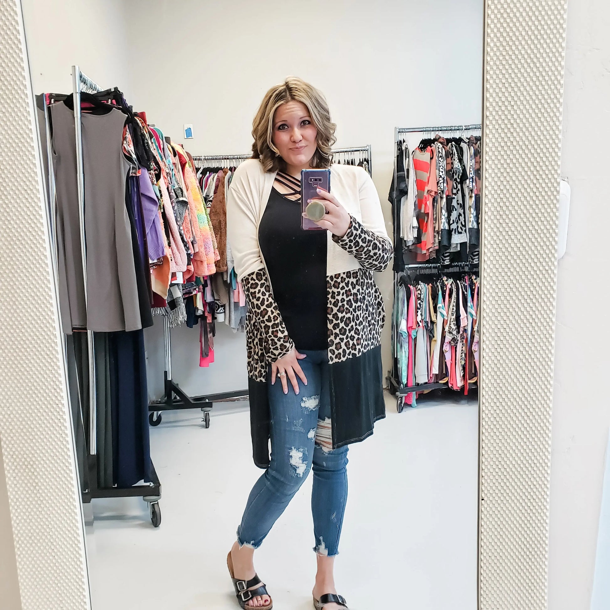 Animal Print Color Block Cardigan