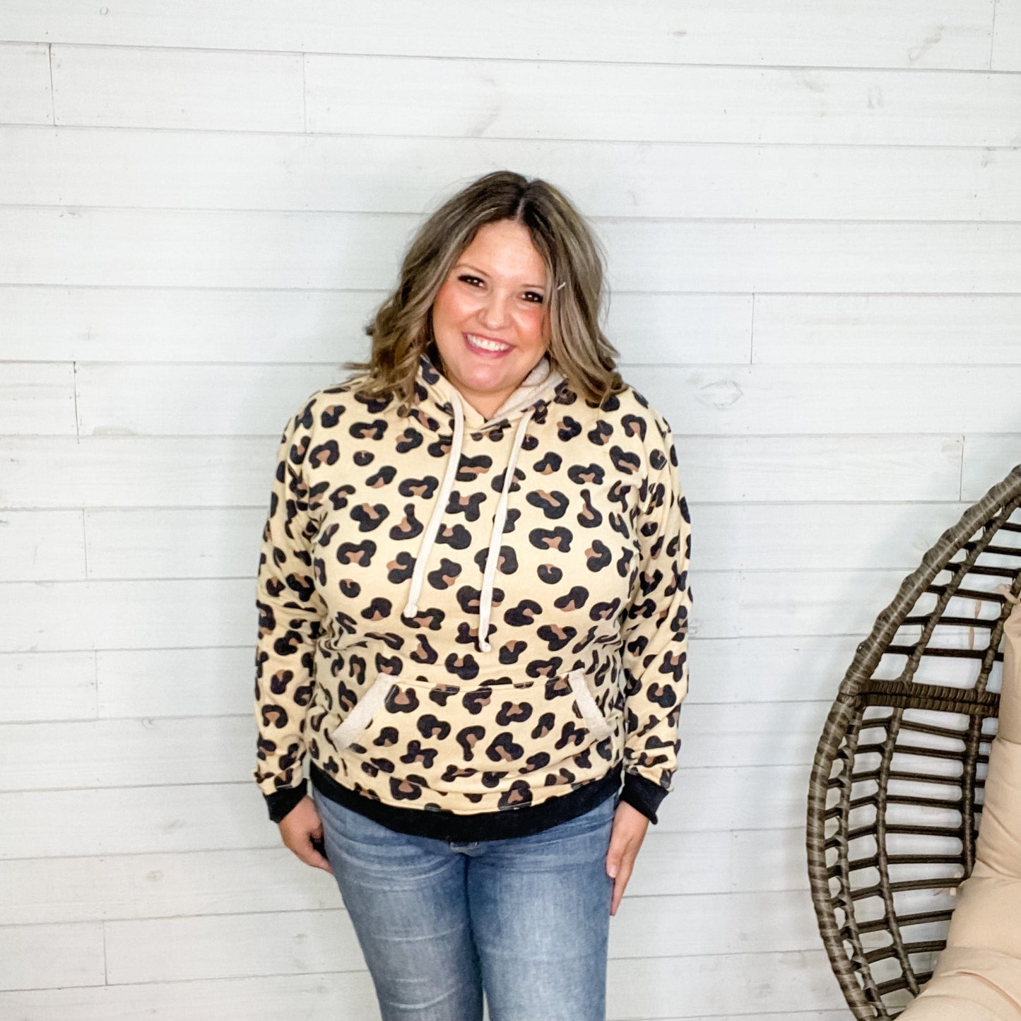 Animal Print Hoodie with Sherpa Linded Hood