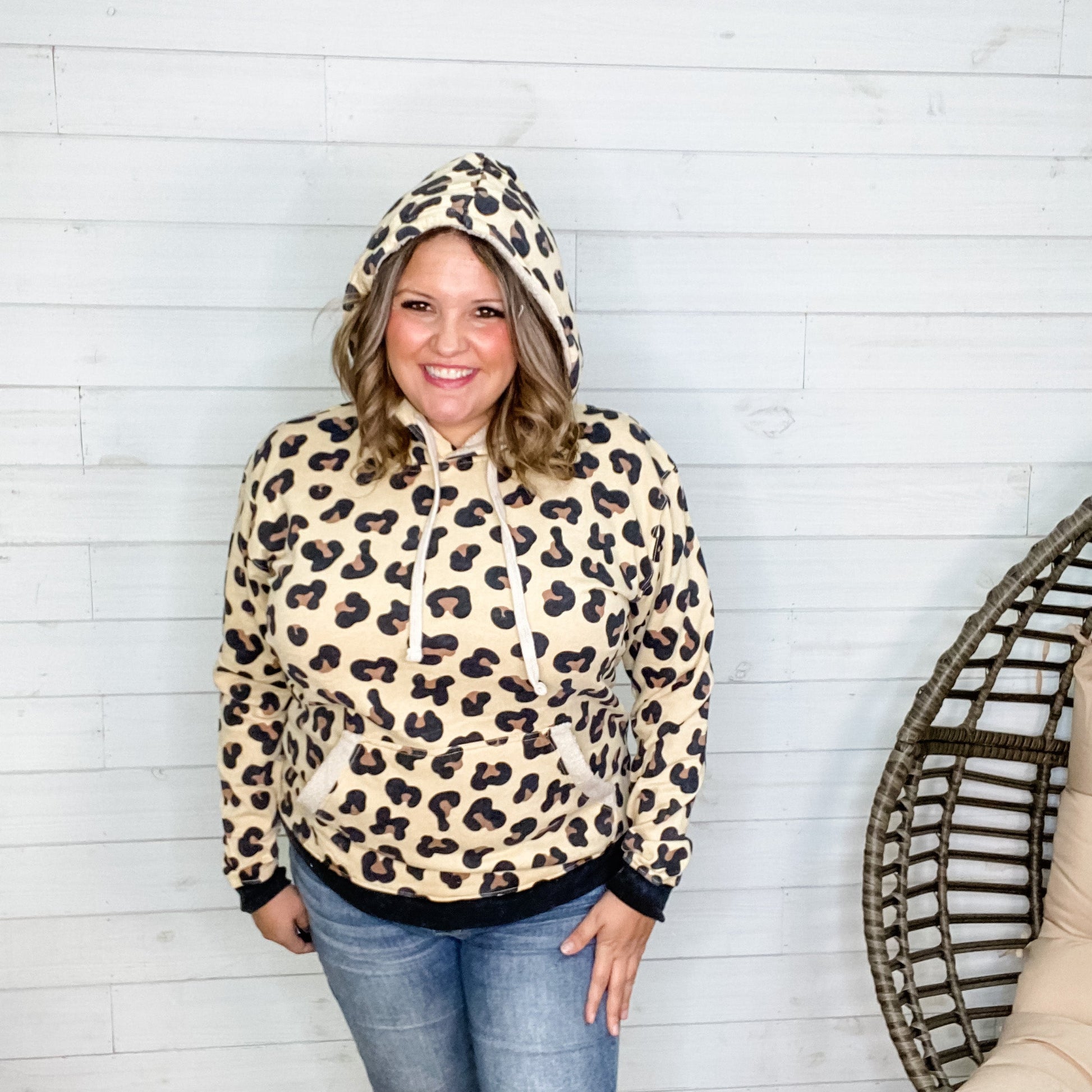 Animal Print Hoodie with Sherpa Linded Hood