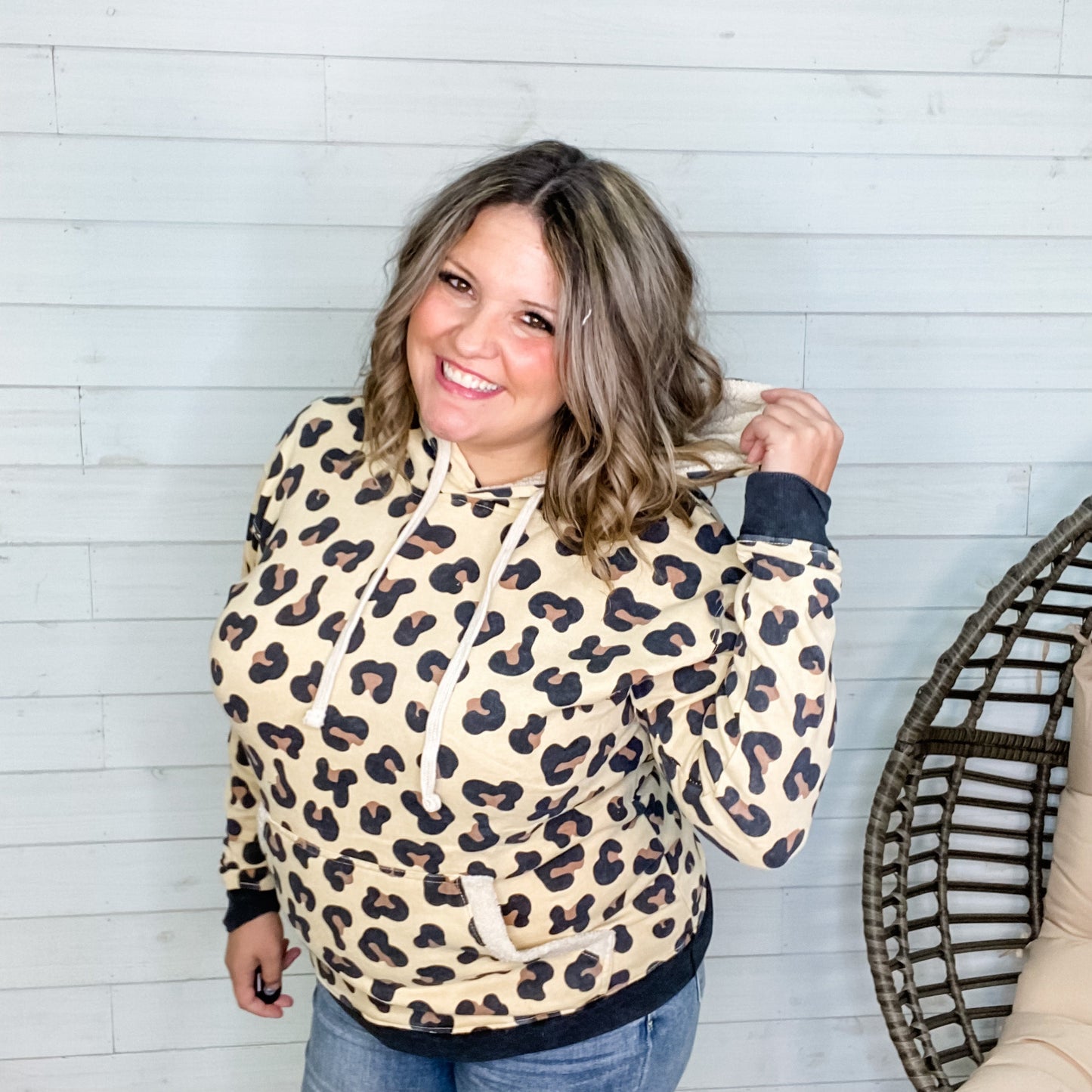 Animal Print Hoodie with Sherpa Linded Hood