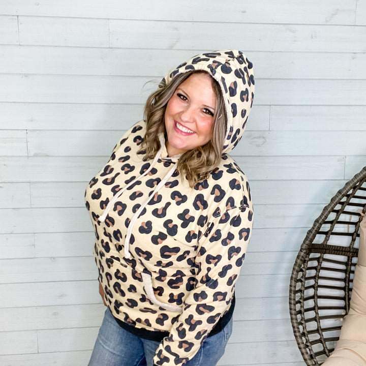 Animal Print Hoodie with Sherpa Linded Hood