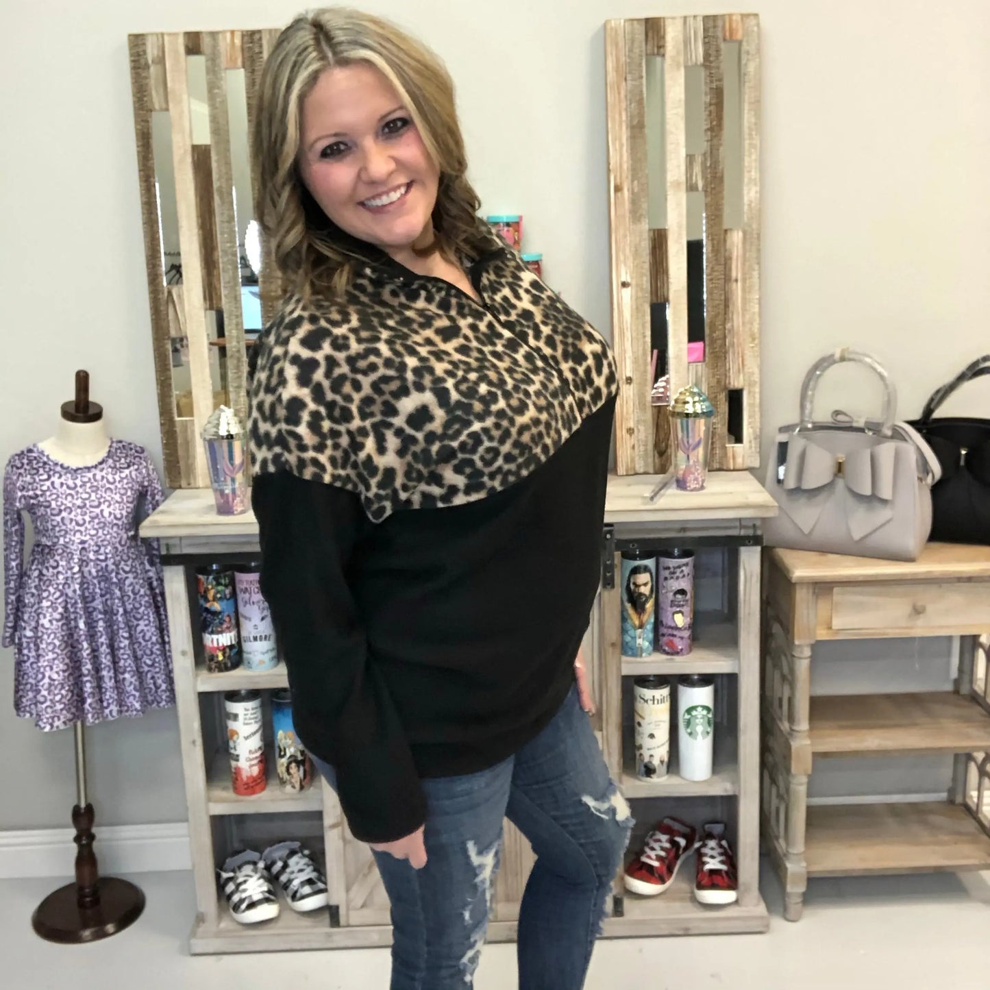 Animal Print Zip Collar Pull Over