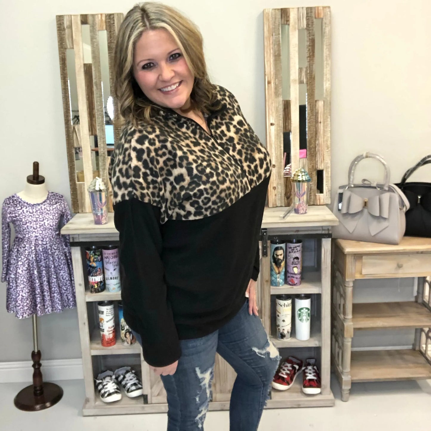 Animal Print Zip Collar Pull Over