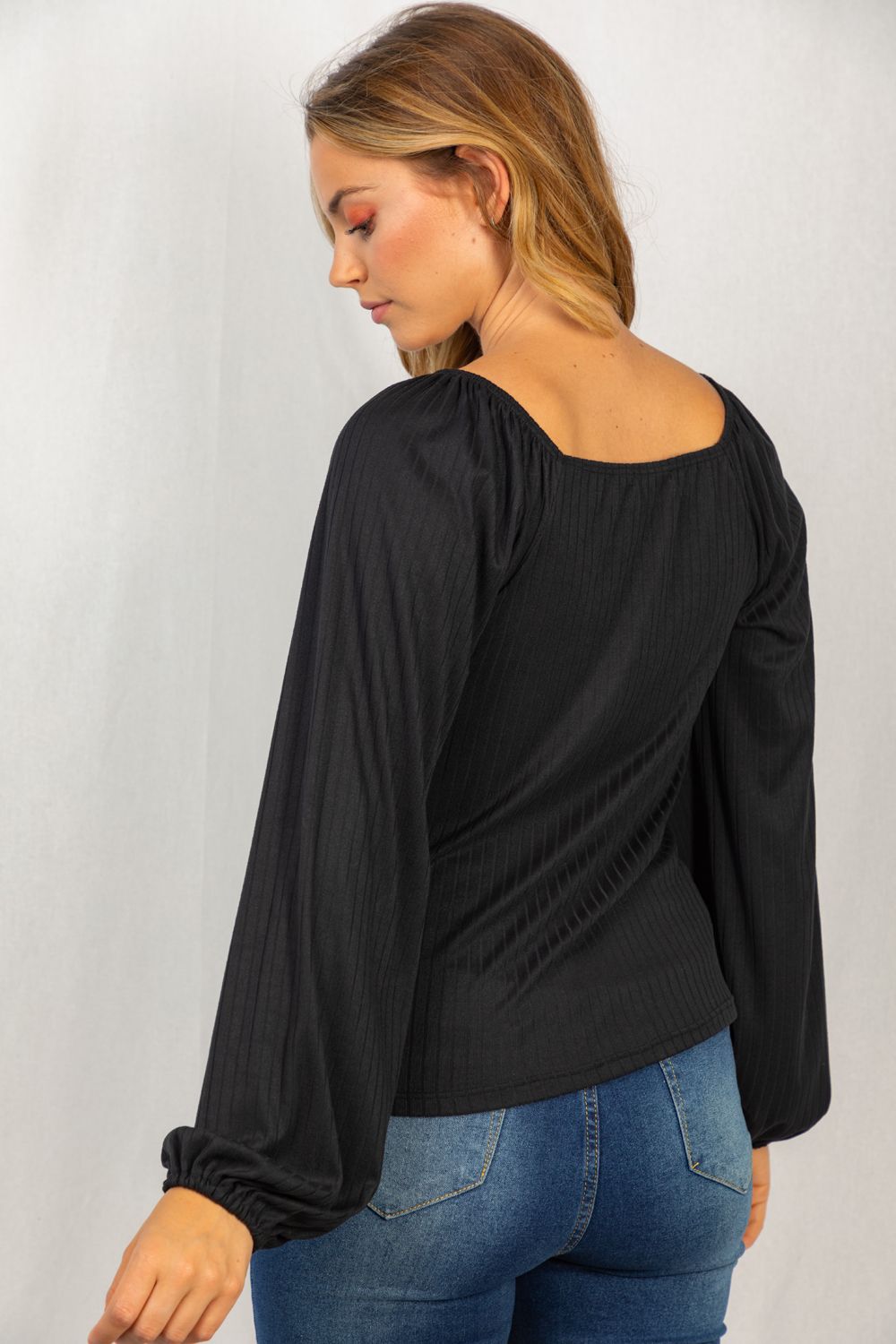 "Answers" Balloon Long Sleeve with Front Tie Detail