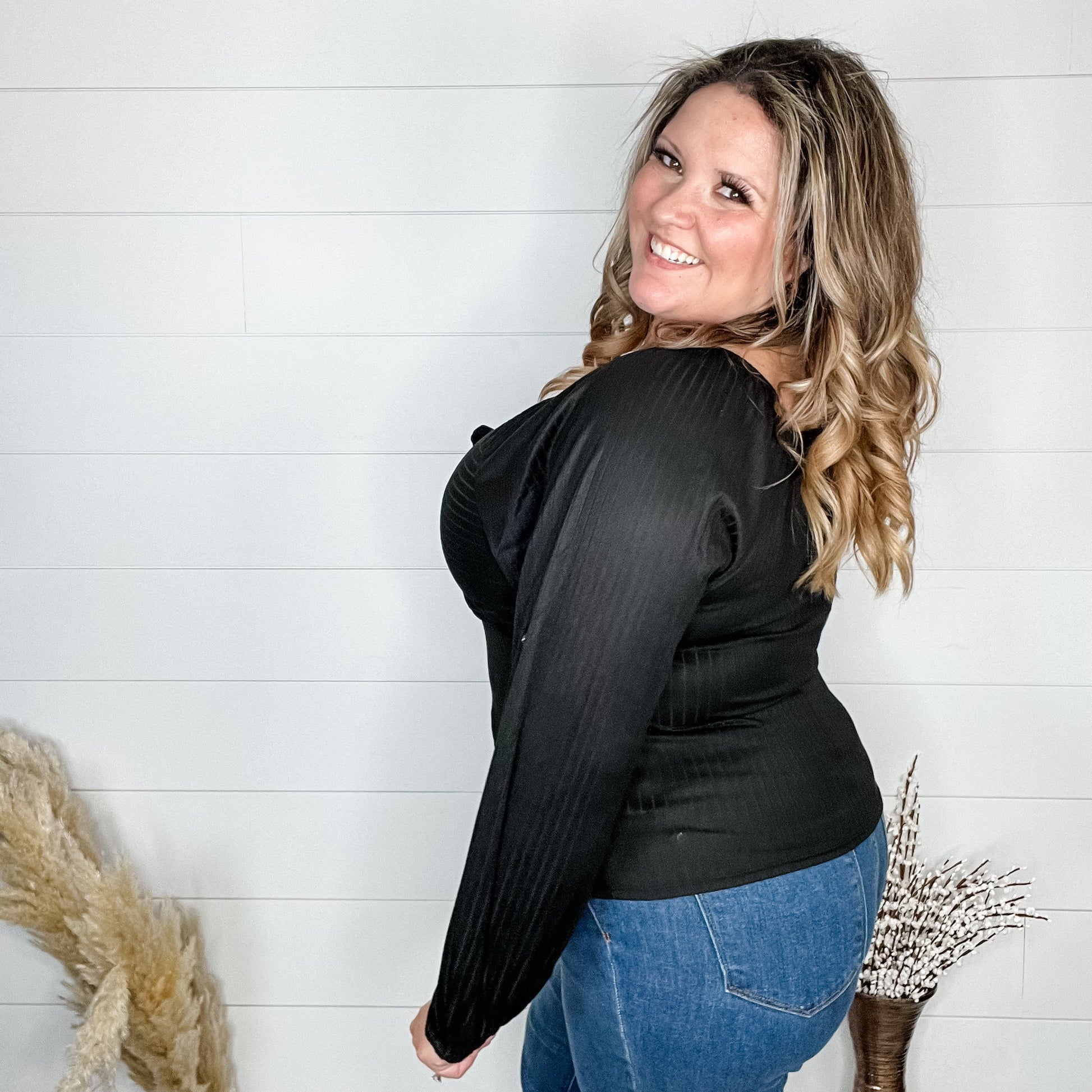 "Answers" Balloon Long Sleeve with Front Tie Detail