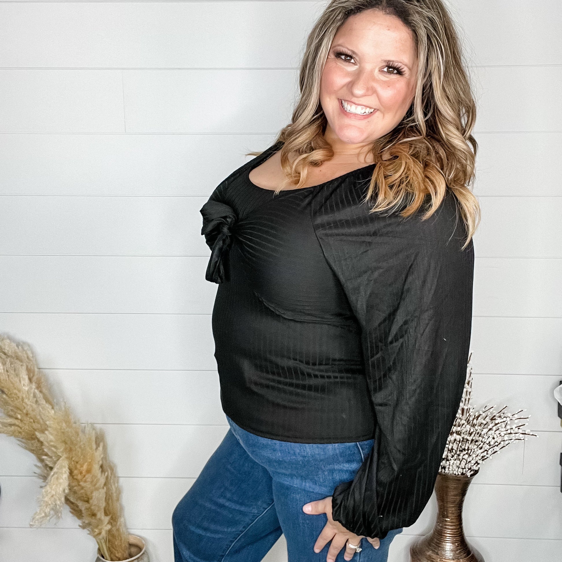 "Answers" Balloon Long Sleeve with Front Tie Detail