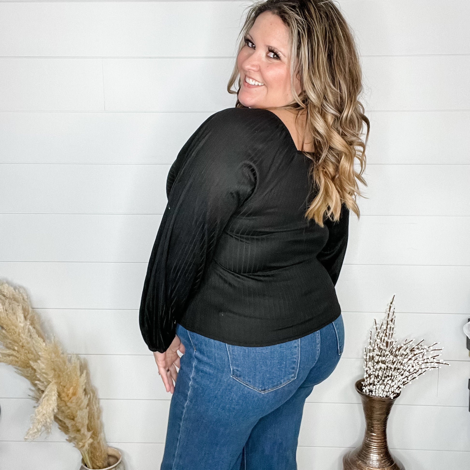 "Answers" Balloon Long Sleeve with Front Tie Detail