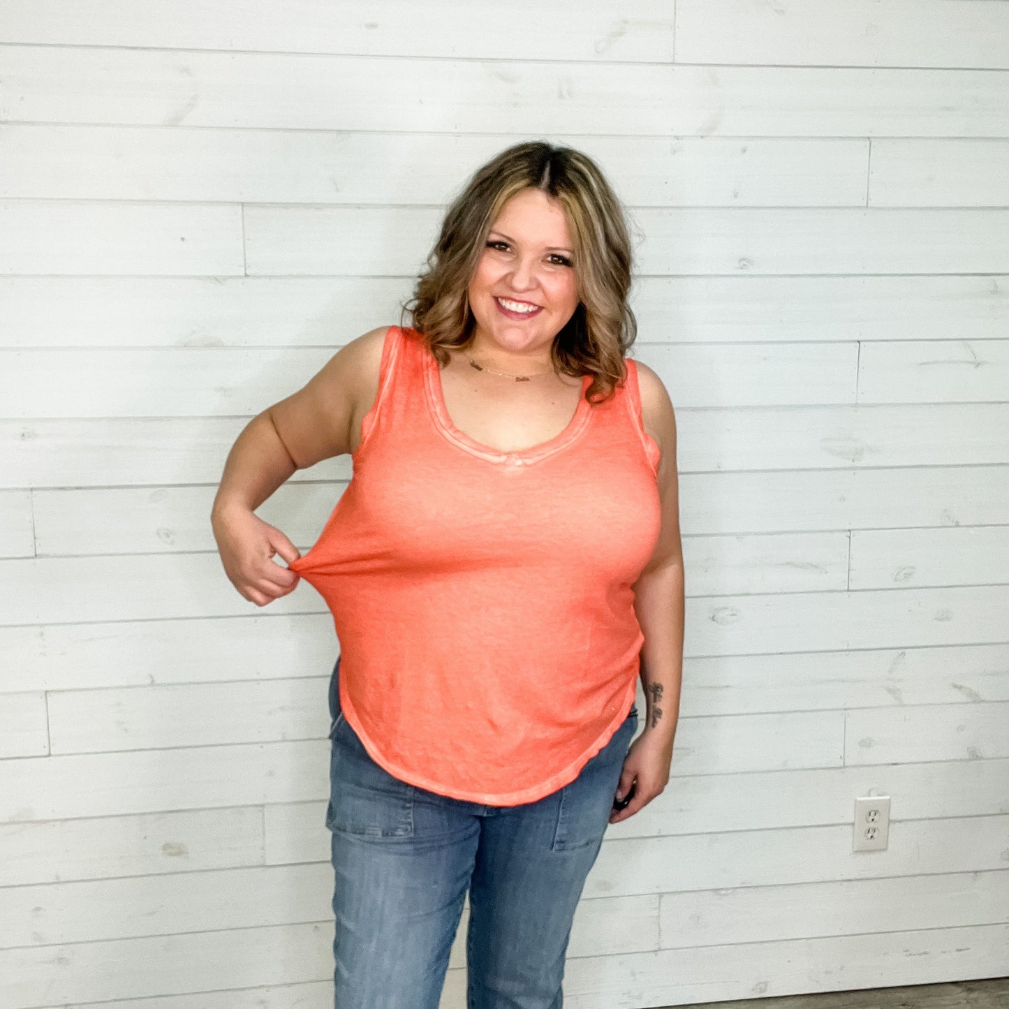 "Beach Day" Washed Raw Edge V Neck Tank (Multiple Colors)