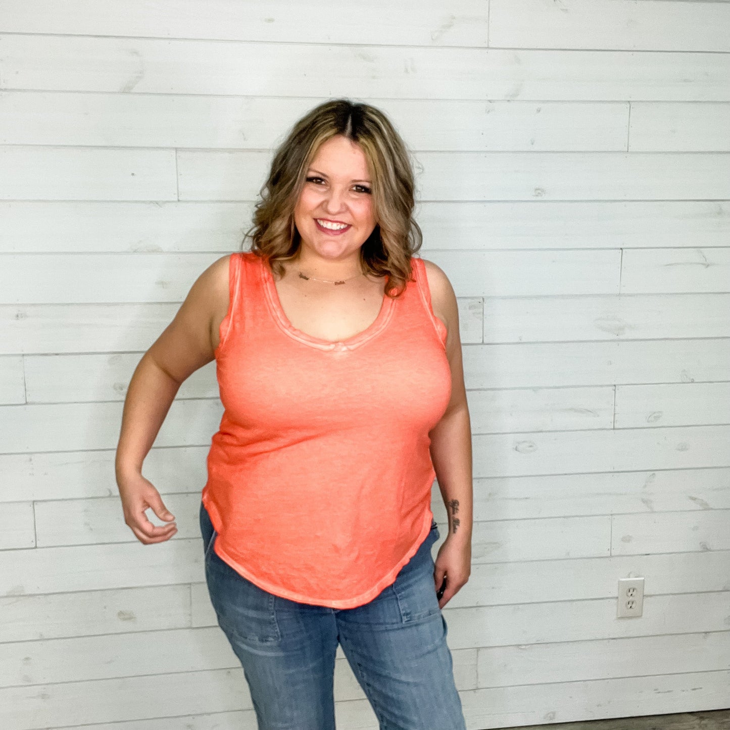 "Beach Day" Washed Raw Edge V Neck Tank (Multiple Colors)