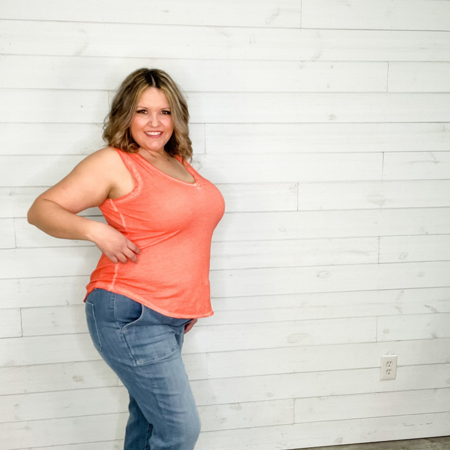 "Beach Day" Washed Raw Edge V Neck Tank (Multiple Colors)