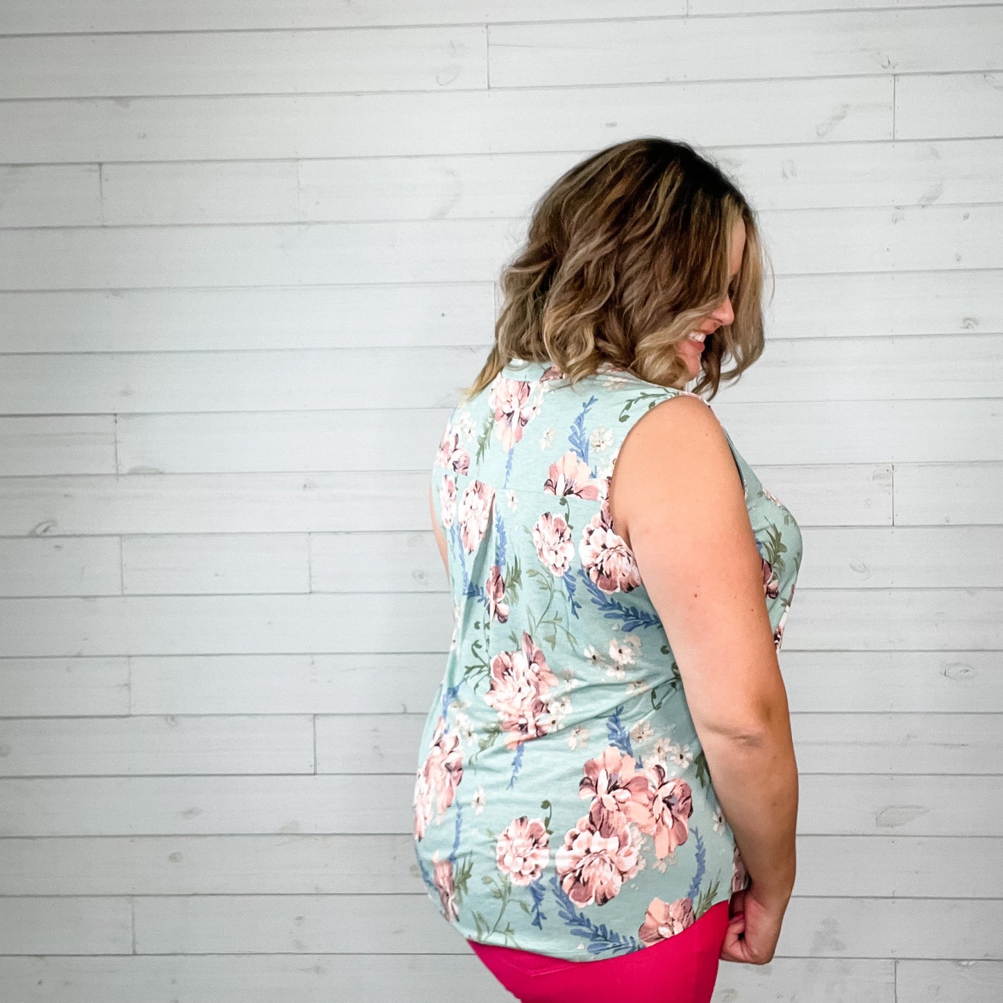 "Believer" Floral Sleeveless Split Neck