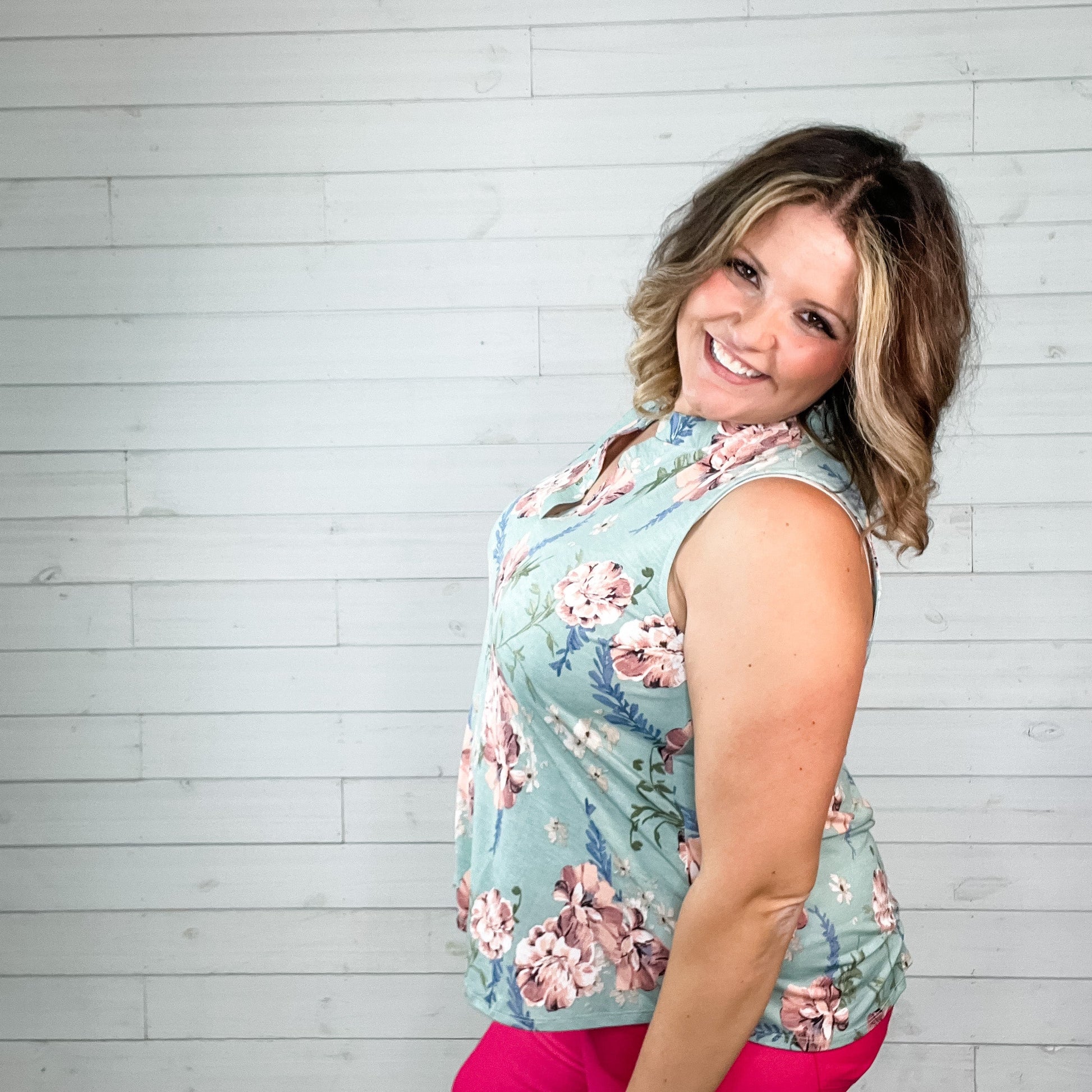 "Believer" Floral Sleeveless Split Neck