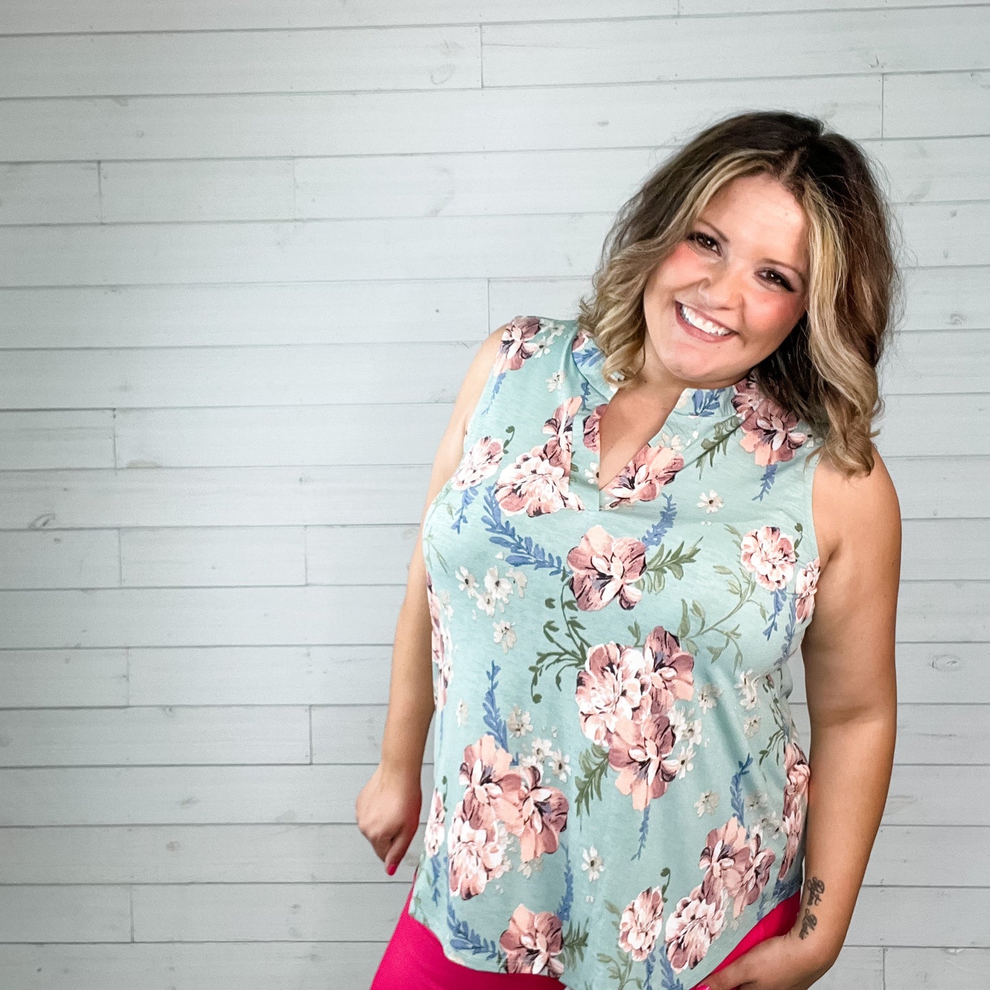 "Believer" Floral Sleeveless Split Neck