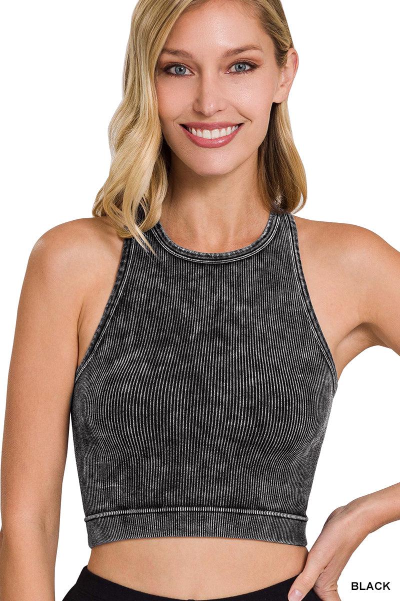 "BFF" Mineral Wash Ribbed Seamless Cropped Tank Top (Multiple Colors)