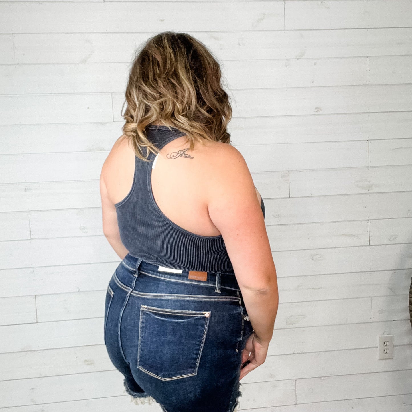"BFF" Mineral Wash Ribbed Seamless Cropped Tank Top (Multiple Colors)