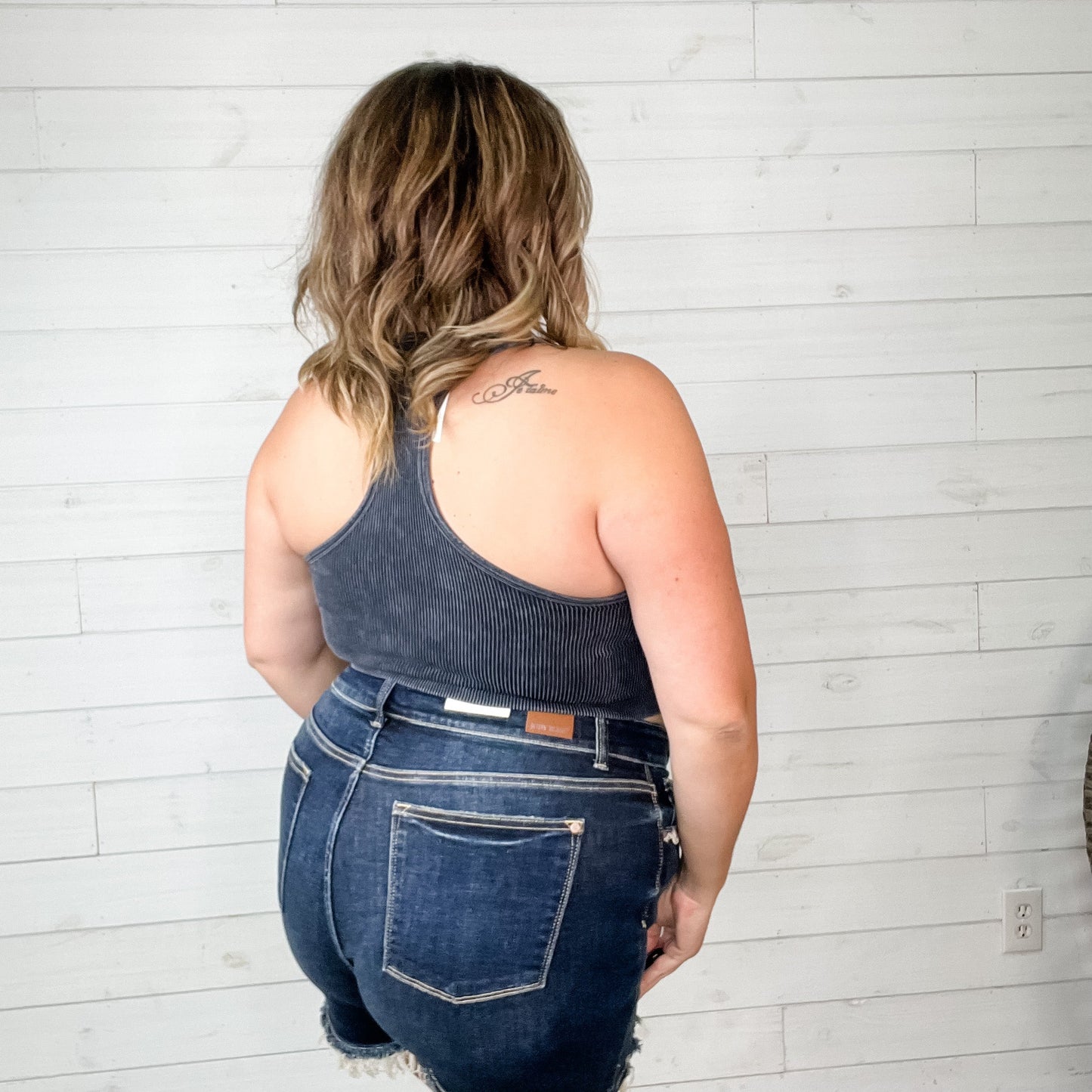 "BFF" Mineral Wash Ribbed Seamless Cropped Tank Top (Multiple Colors)