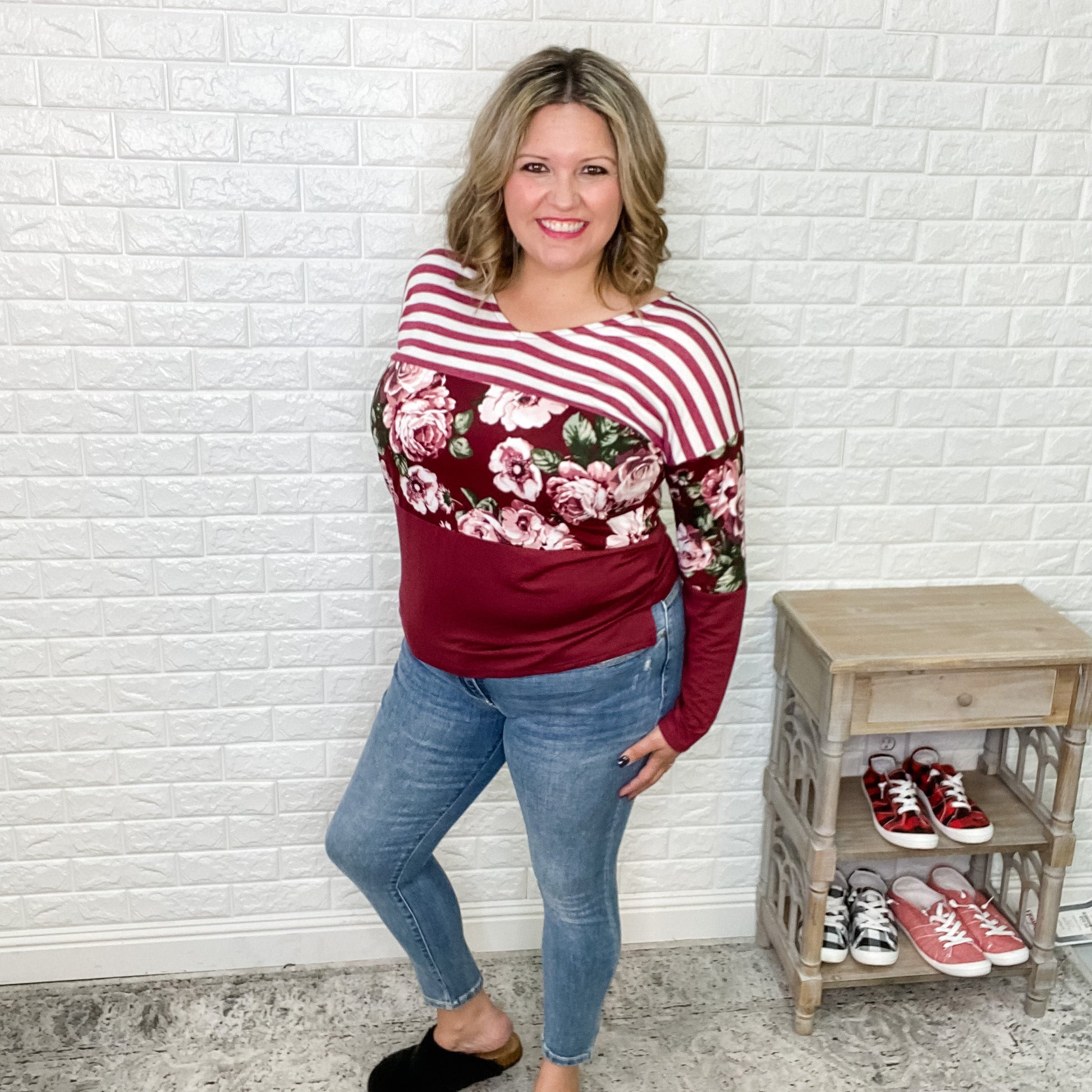 "Billie" Multi Print Long Sleeve V-Neck