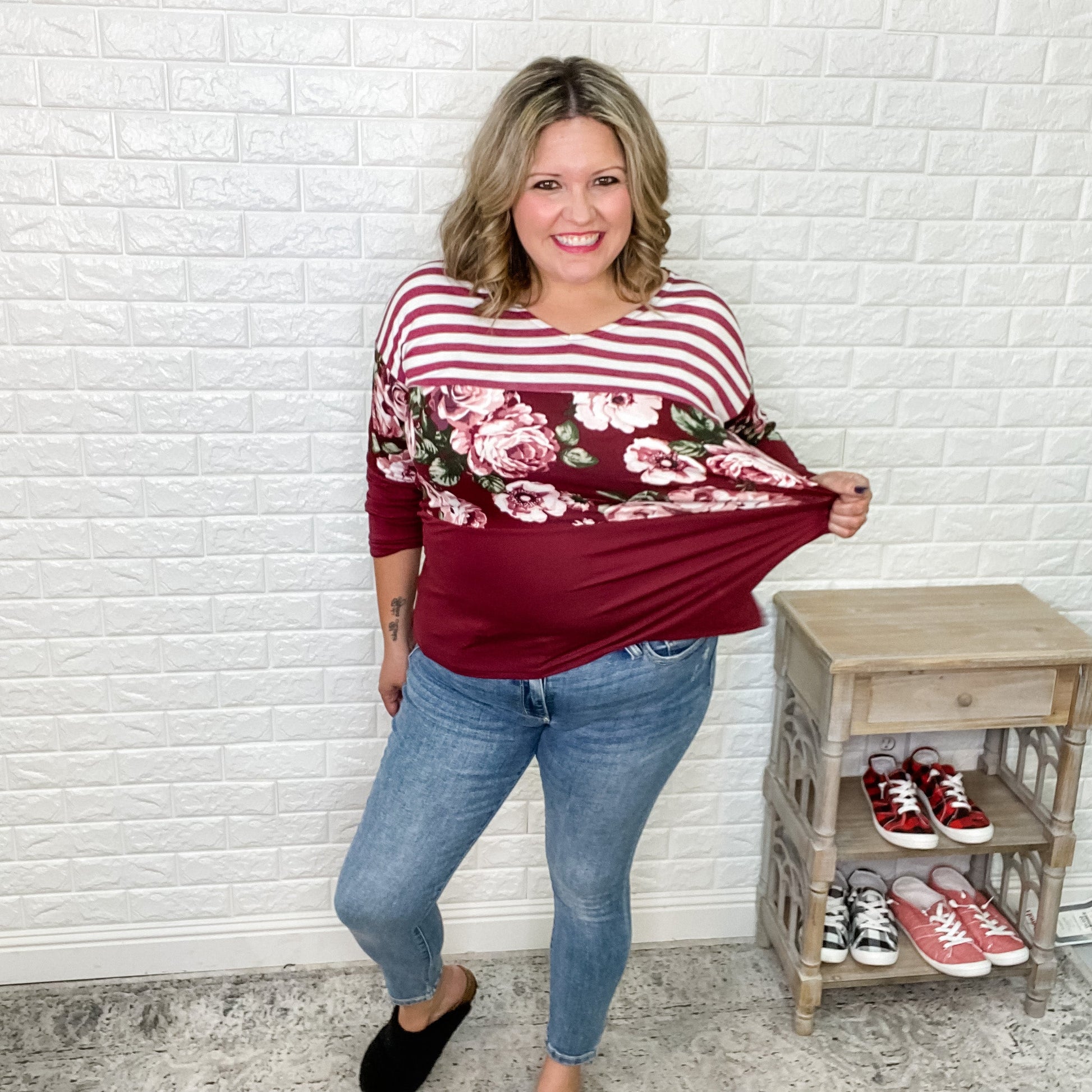 "Billie" Multi Print Long Sleeve V-Neck