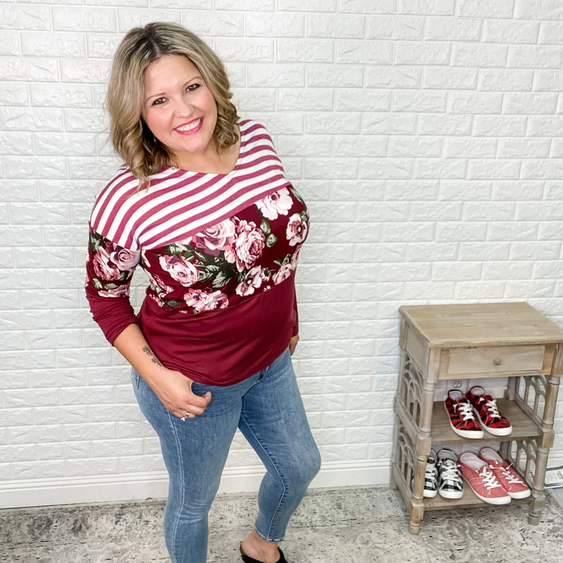 "Billie" Multi Print Long Sleeve V-Neck