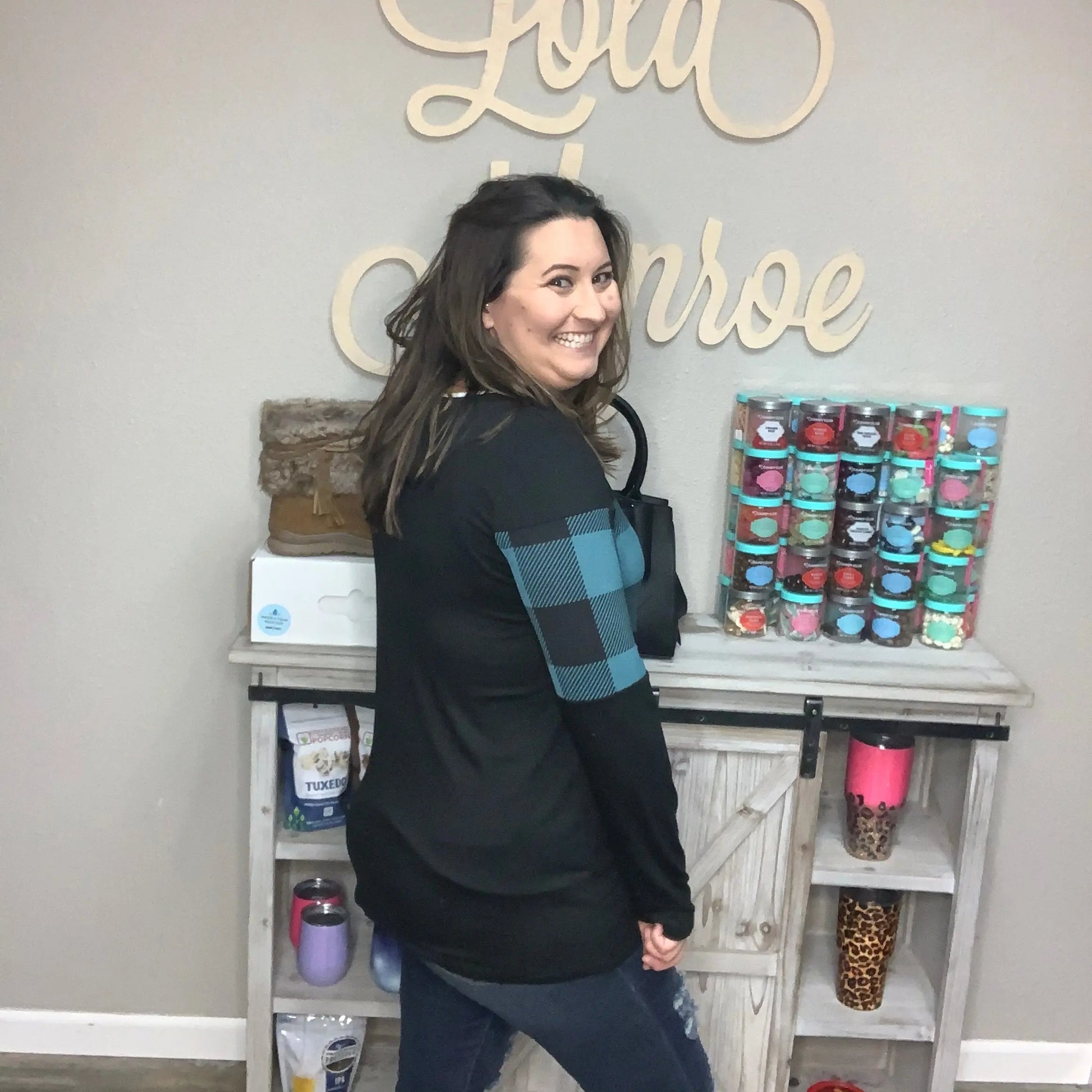 Black & Teal Plaid Long Sleeve Tunic