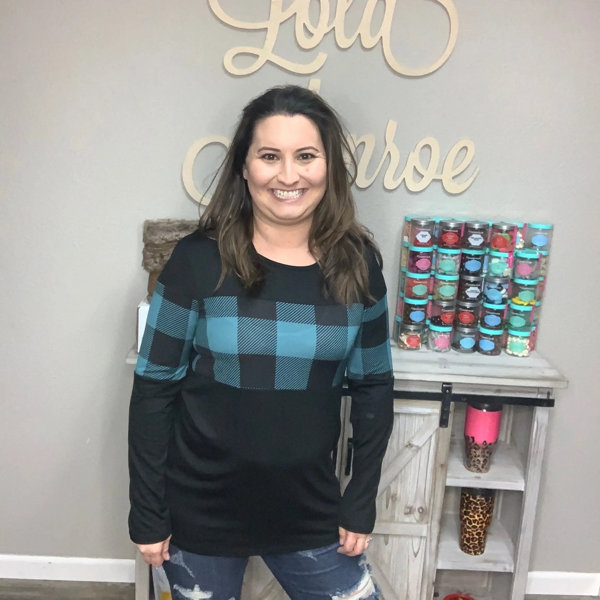 Black & Teal Plaid Long Sleeve Tunic