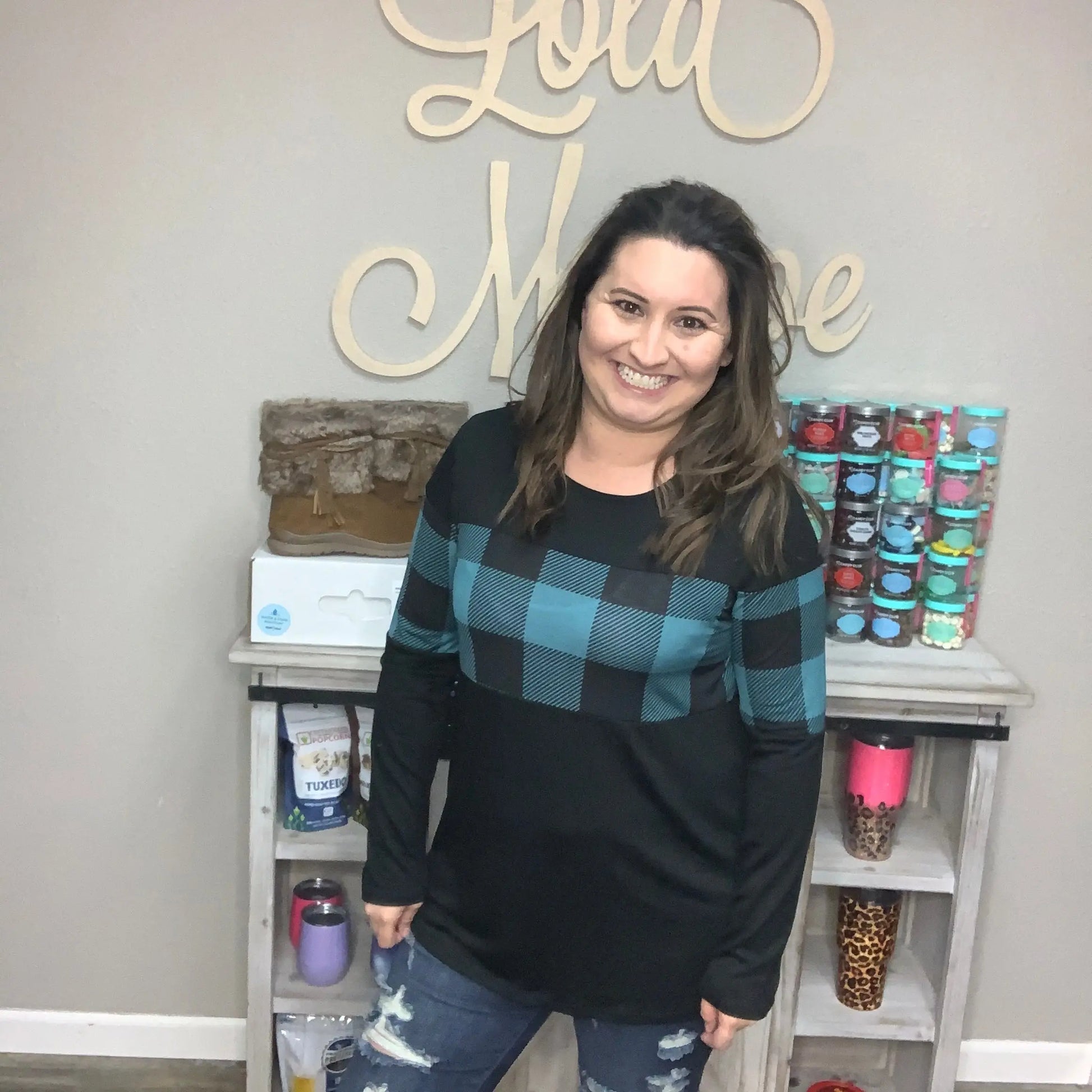 Black & Teal Plaid Long Sleeve Tunic