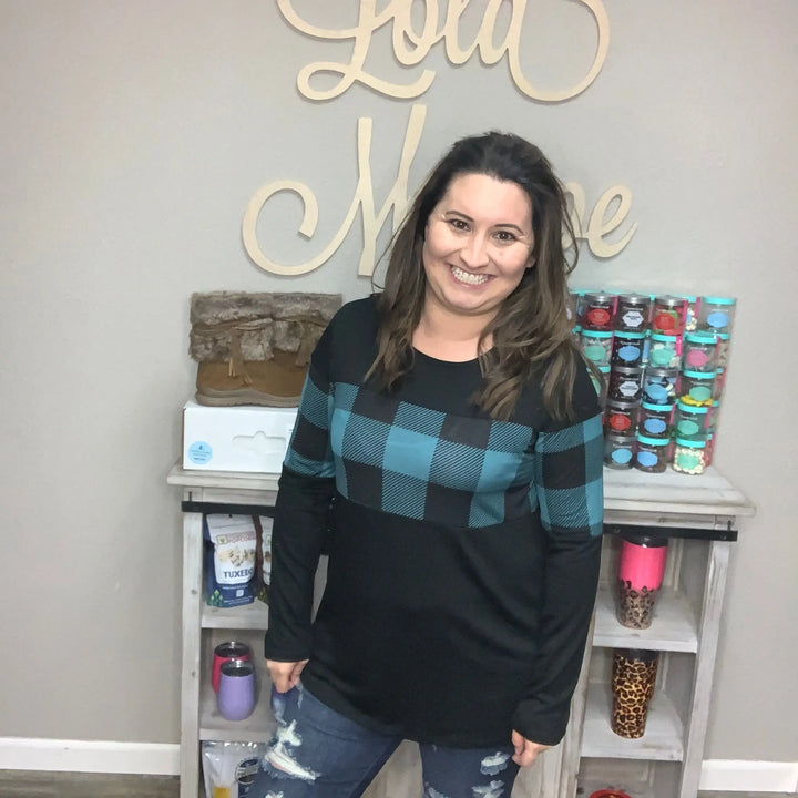 Black & Teal Plaid Long Sleeve Tunic