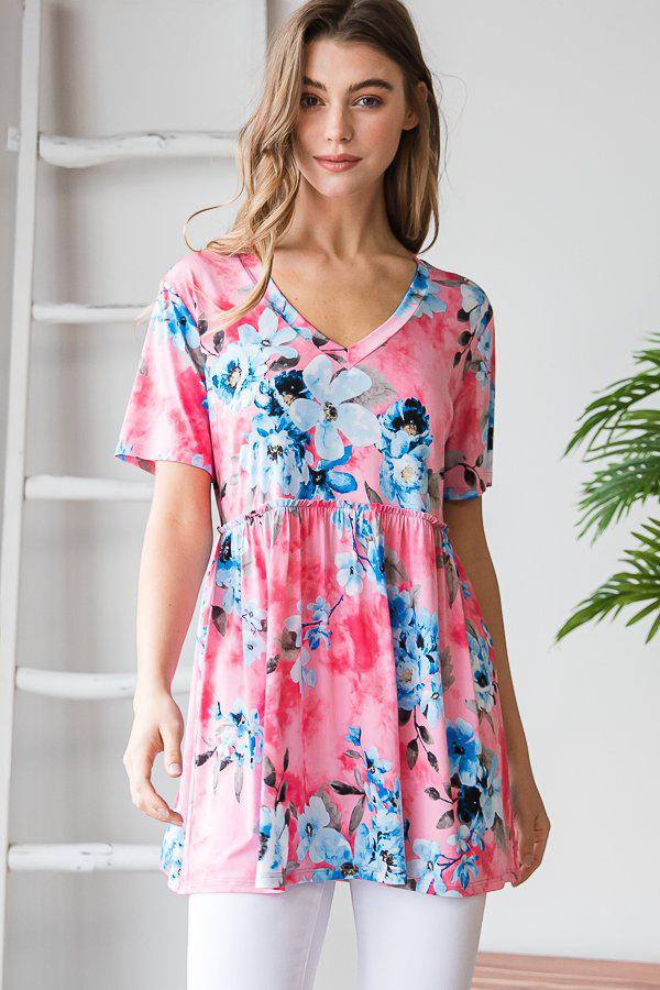 "Blue Eyed Babydoll" Floral V Neck Babydoll