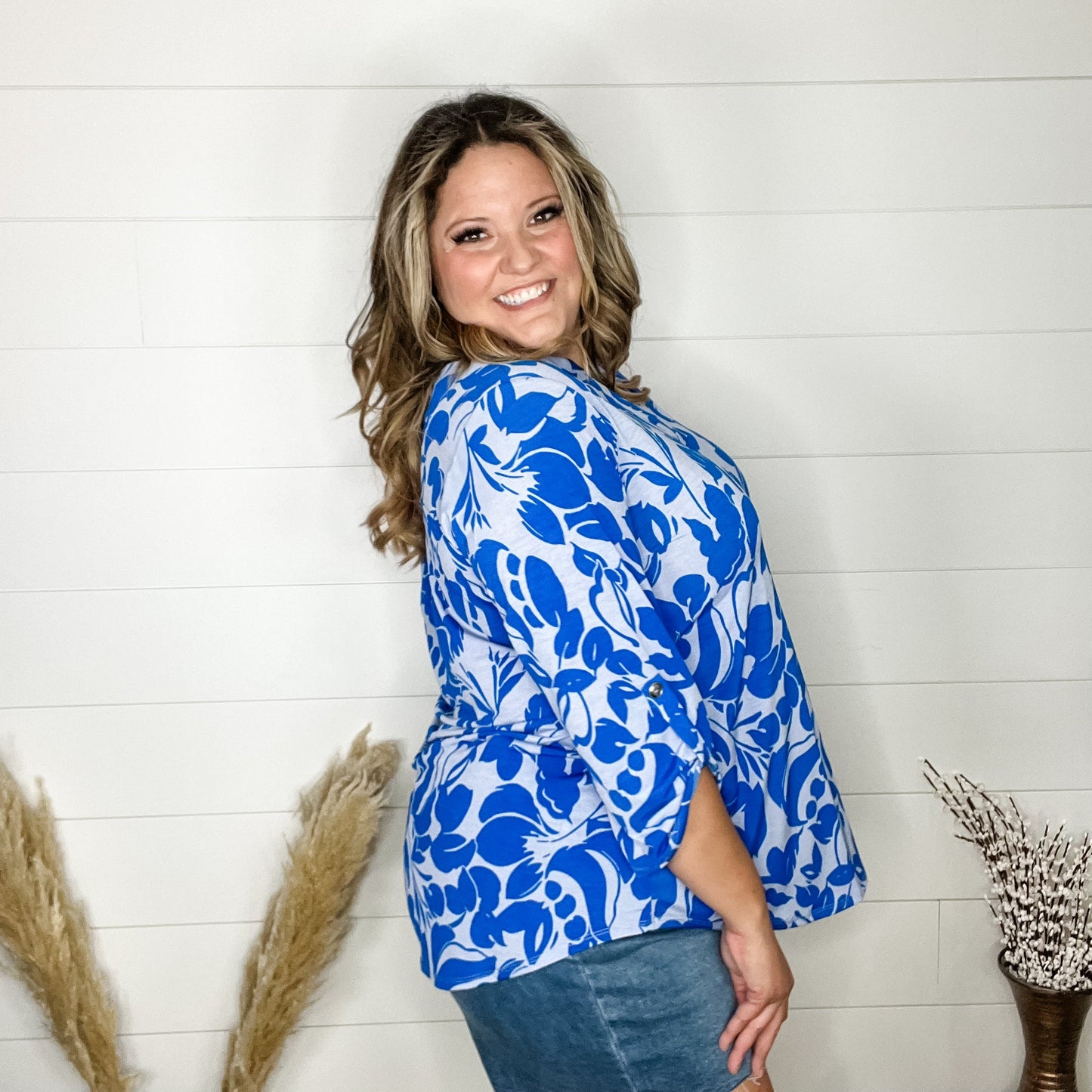 "Blueberry" 3/4 Split Neck-Lola Monroe Boutique