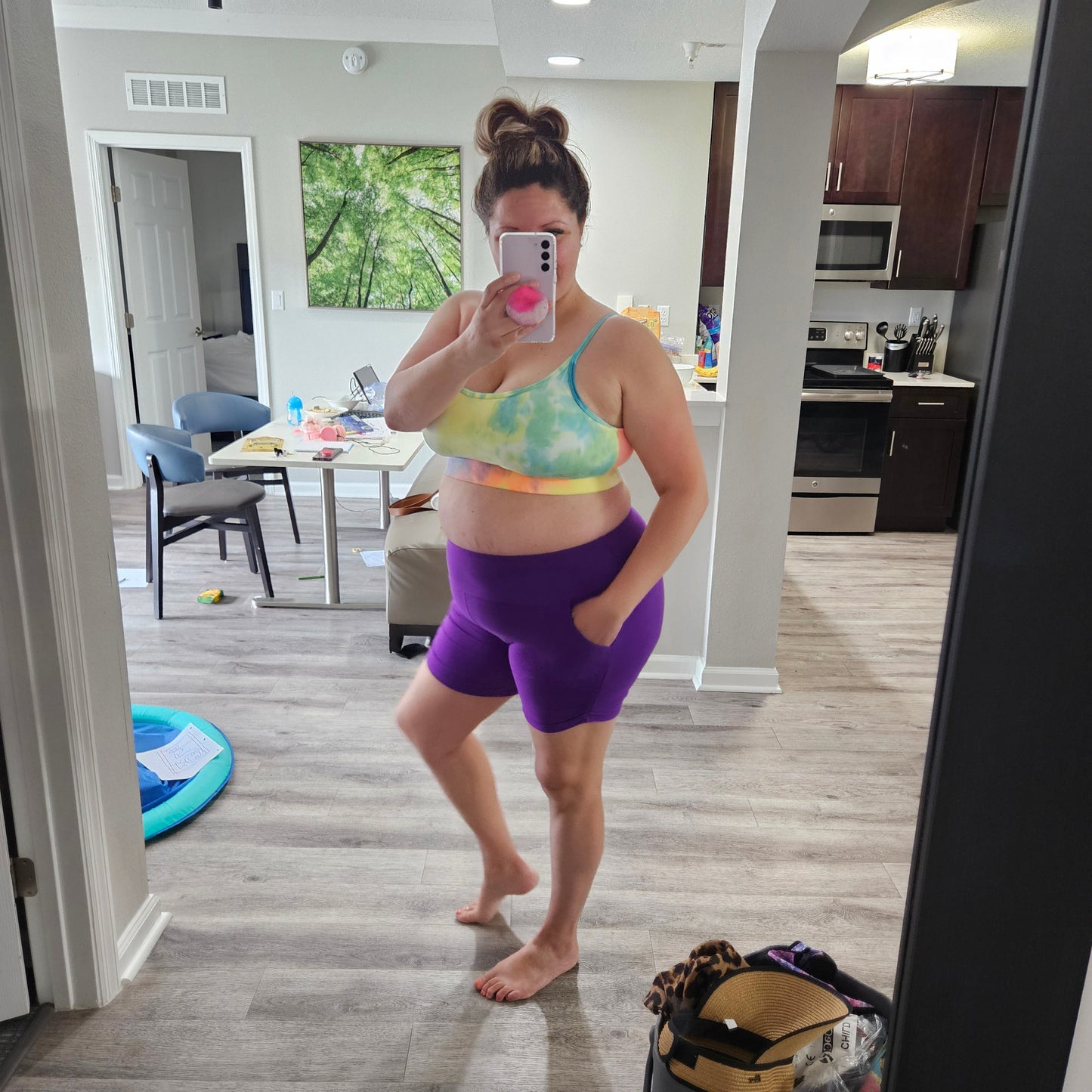 Booty Shorts With Pockets (Black and Purple)